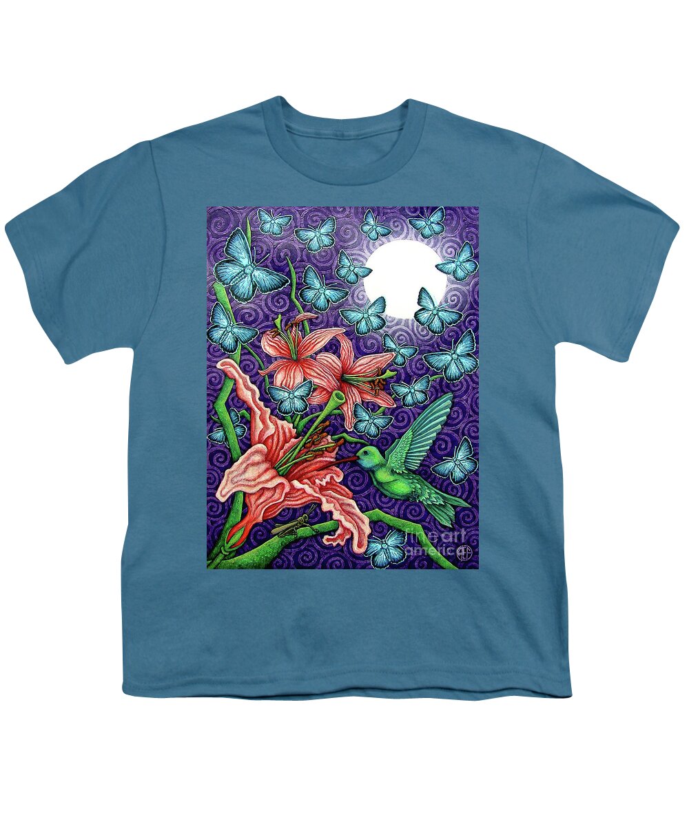 Hummingbird Youth T-Shirt featuring the painting Night Garden 5 by Amy E Fraser