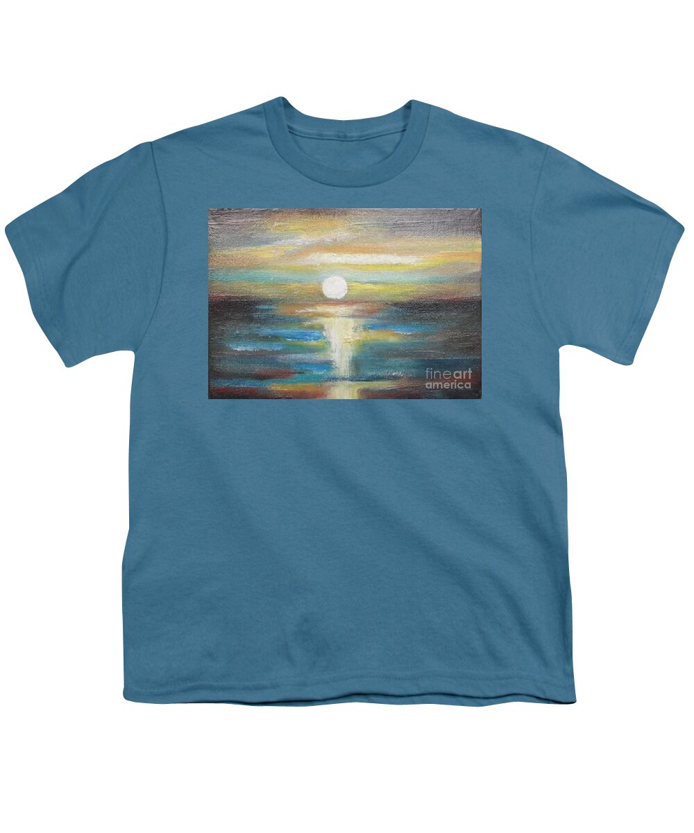 Ocean Youth T-Shirt featuring the painting Ocean Sunset abstract seascape by Vesna Antic by Vesna Antic