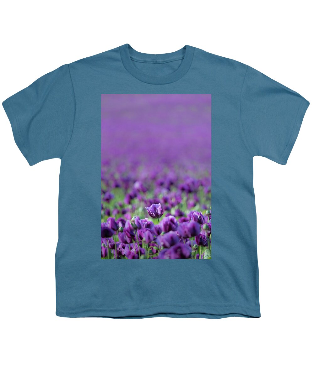 One In A Million Youth T-Shirt featuring the photograph One in a Million - purple poppy by Anita Nicholson