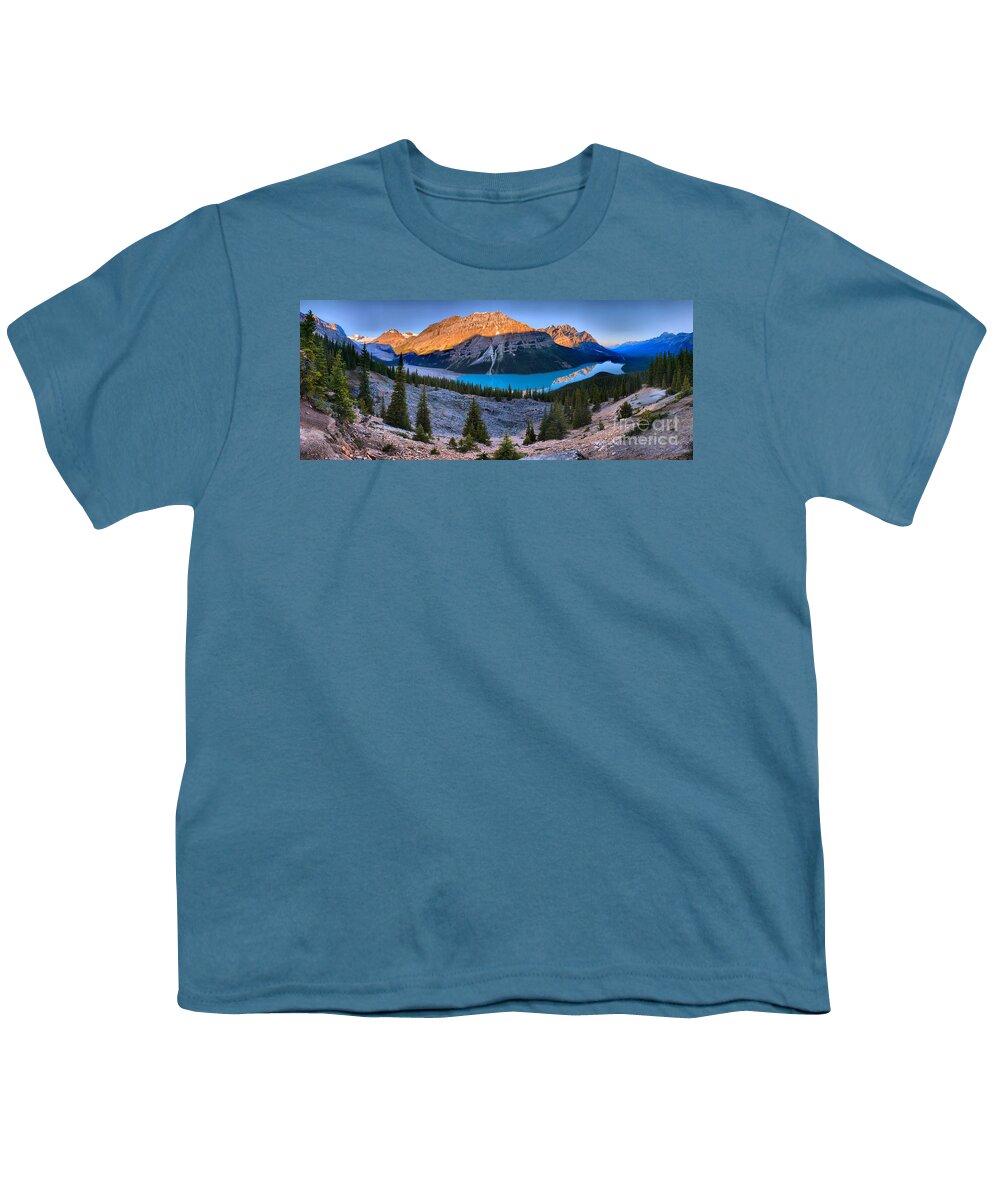 Peyto Lake Youth T-Shirt featuring the photograph Peyto Lake Giant Sunrise Panorama by Adam Jewell