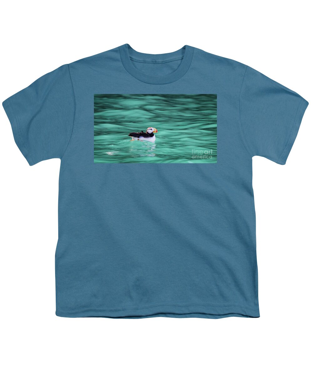Puffin Youth T-Shirt featuring the photograph Puffin in Resurrection Bay, Alaska by Lyl Dil Creations