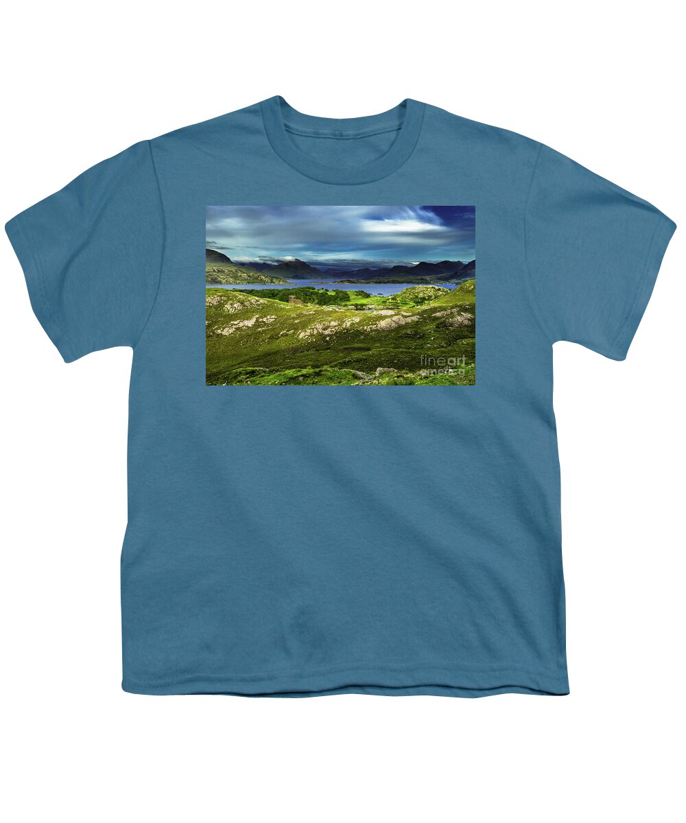 Agriculture Youth T-Shirt featuring the photograph Scenic Coastal Landscape With Remote Village Around Loch Torridon And Loch Shieldaig In Scotland by Andreas Berthold