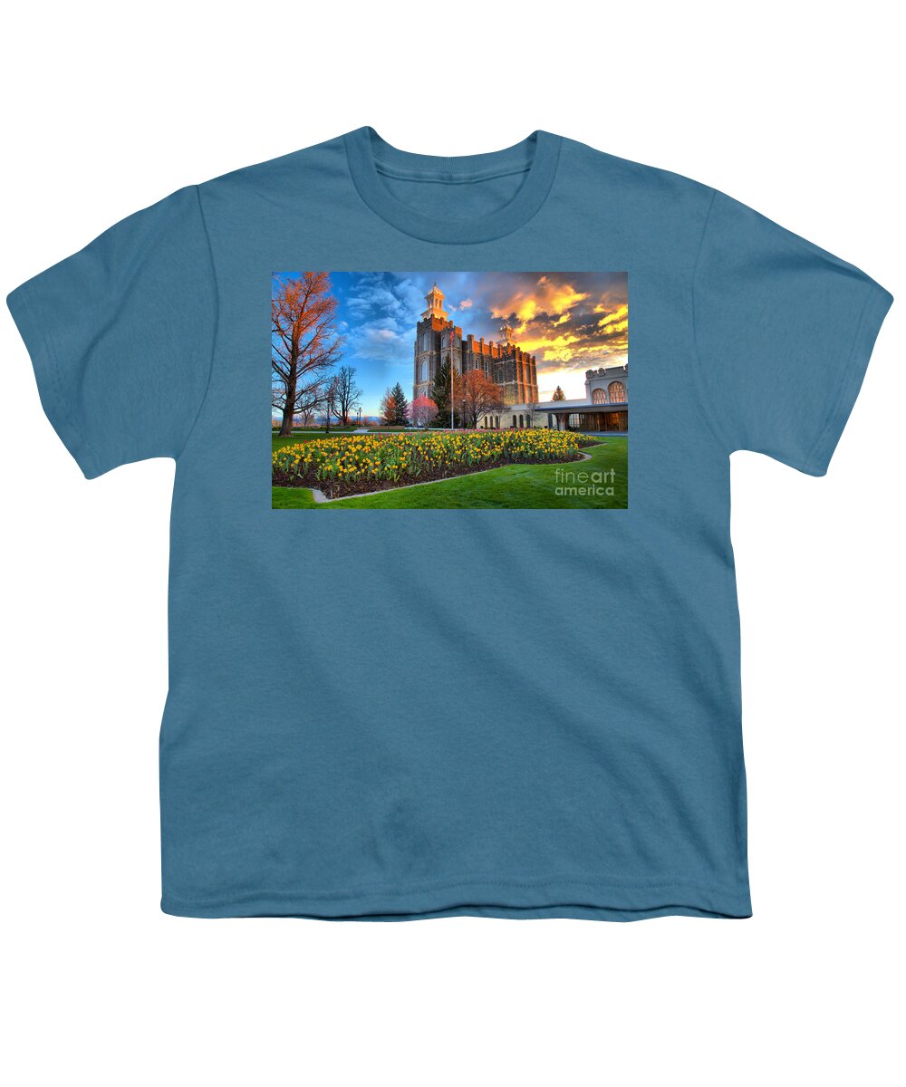 Logan Temple Youth T-Shirt featuring the photograph Sunset Over The Logan Utah Temple by Adam Jewell