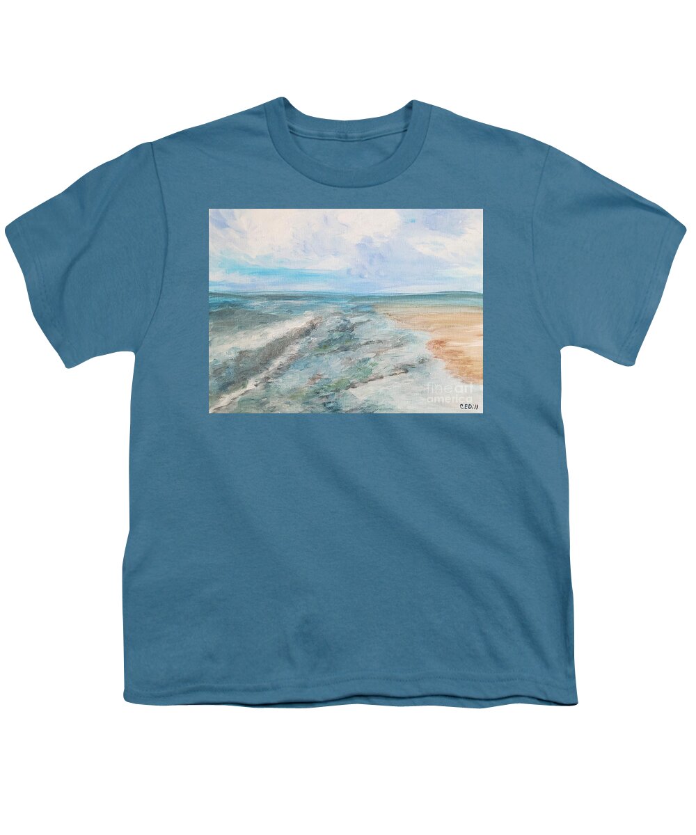 Beach Youth T-Shirt featuring the painting Sur la plage et dans l'ocean, Crane Beach, Ipswich, Massachusetts by C E Dill