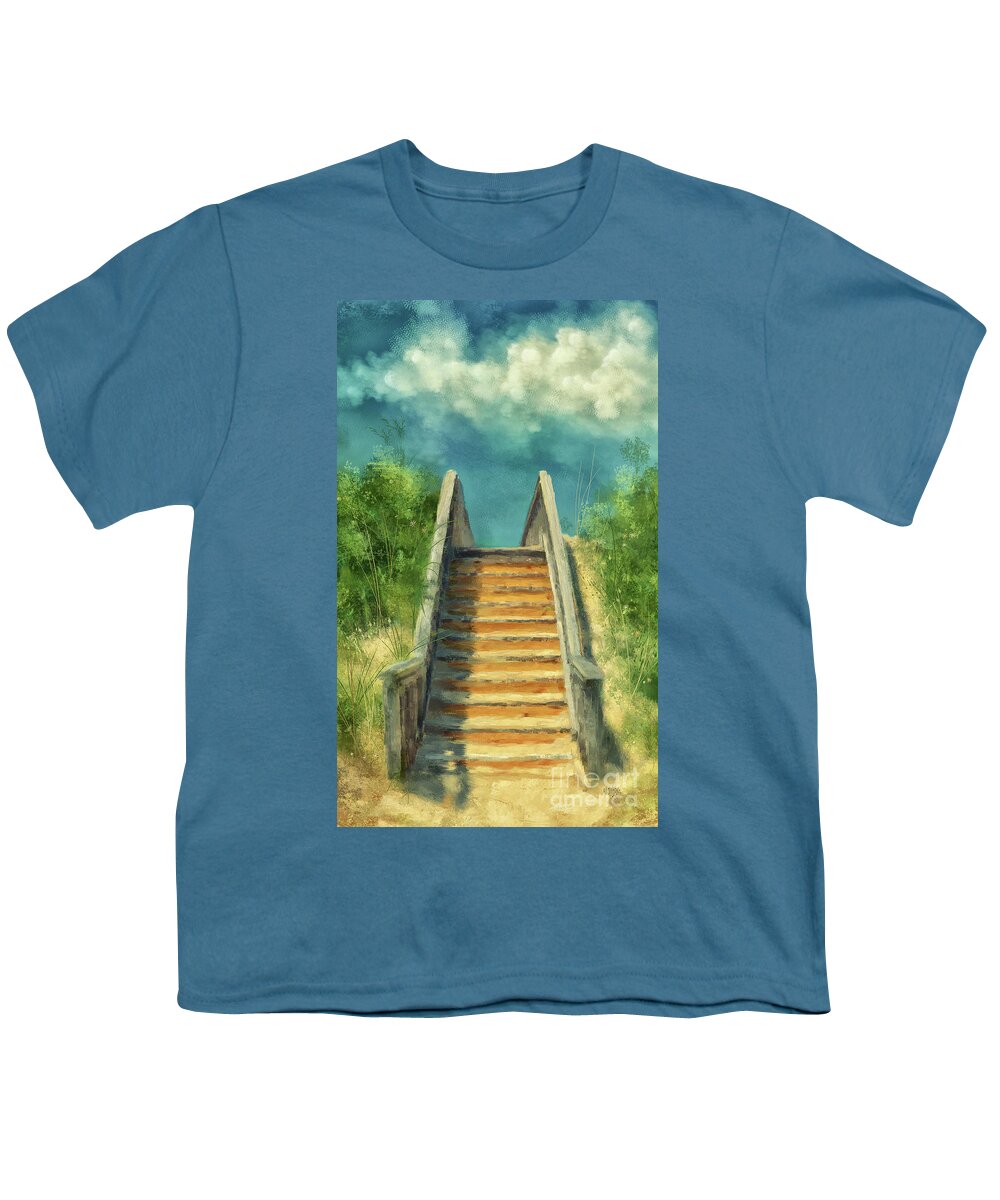 Outer Banks Youth T-Shirt featuring the digital art The Sandy Steps Over The Dunes by Lois Bryan
