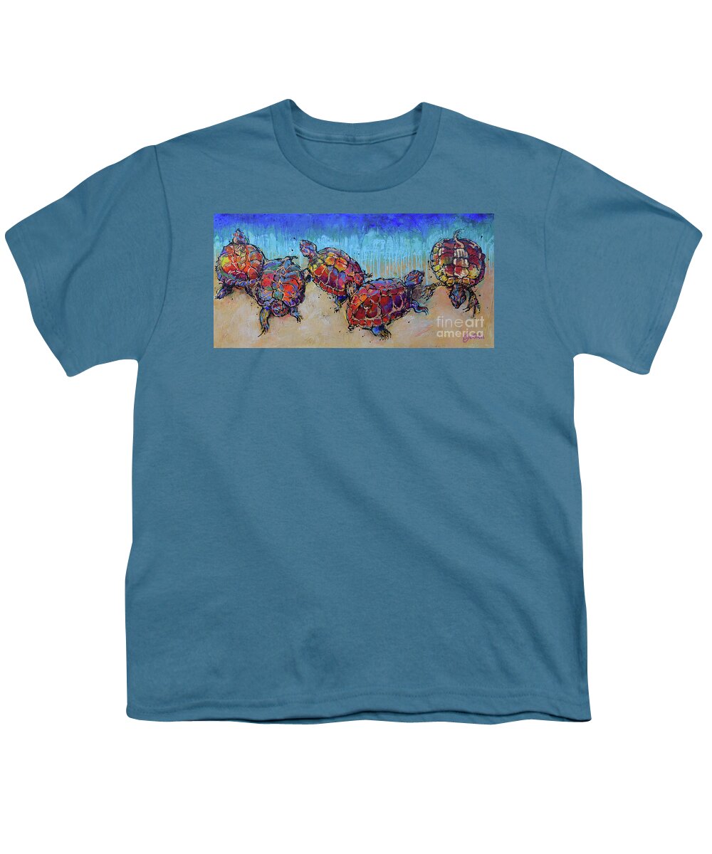 Marine Animals Youth T-Shirt featuring the painting Turtles Club by Jyotika Shroff