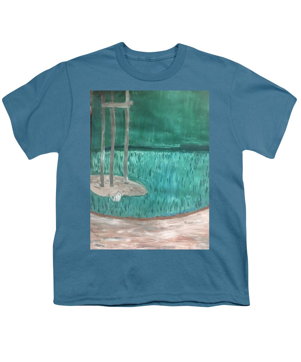 Cat Youth T-Shirt featuring the painting Un chat dans les bois, Foret de l'Hautil by Nina Jatania