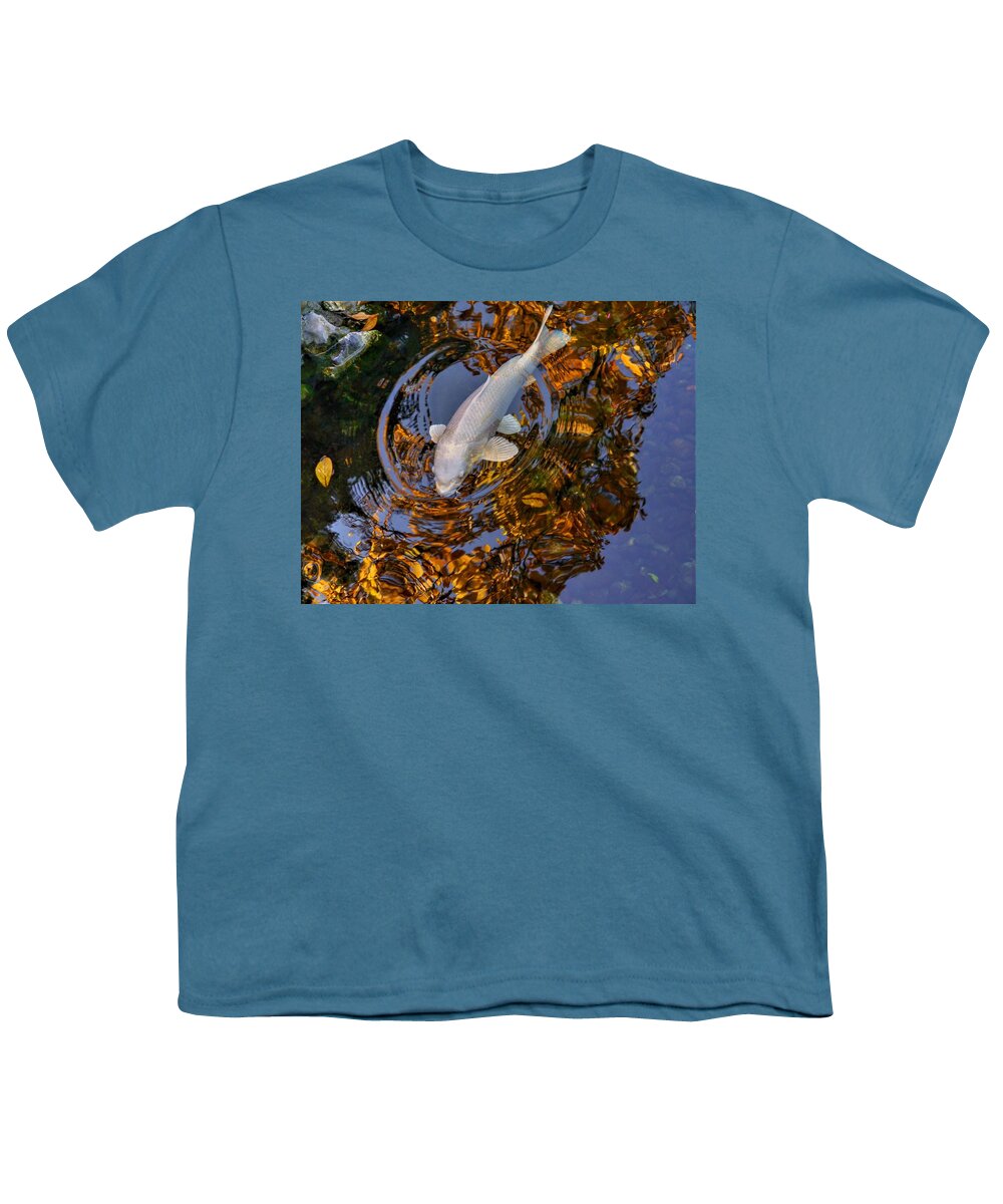 Koi Youth T-Shirt featuring the photograph White Koi on Gold by Peter Mooyman