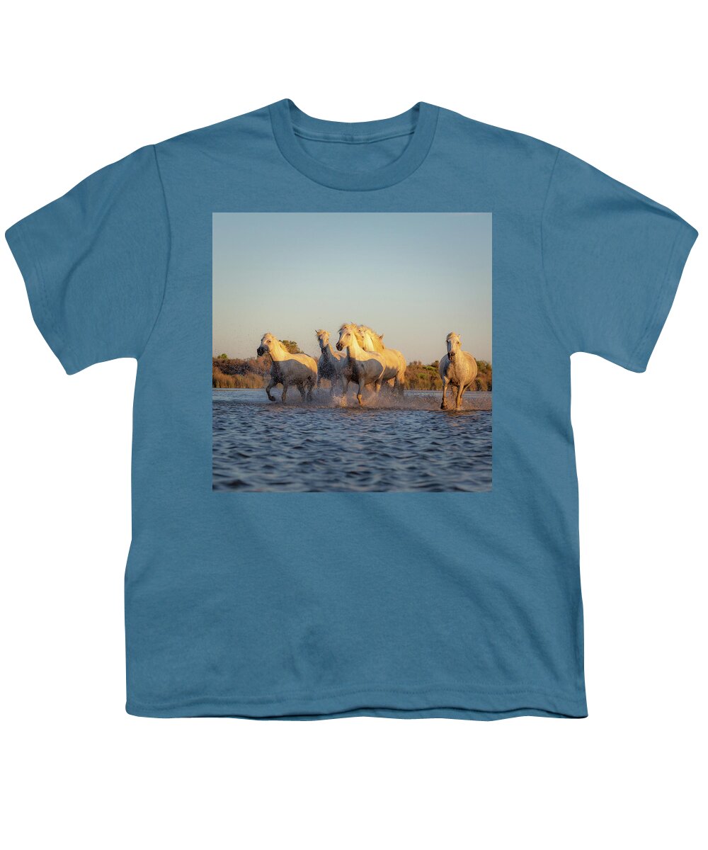 Aigues Mortes Youth T-Shirt featuring the photograph Wild Horses by Francesco Riccardo Iacomino
