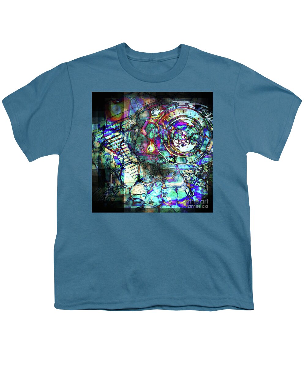 Motorcycle Youth T-Shirt featuring the digital art Abstract Motorcycle Engine #1 by Phil Perkins