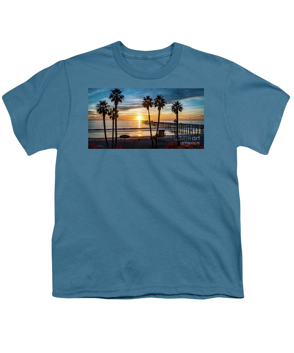 Beach Youth T-Shirt featuring the photograph San Clemente Pier at Sunset #1 by David Levin