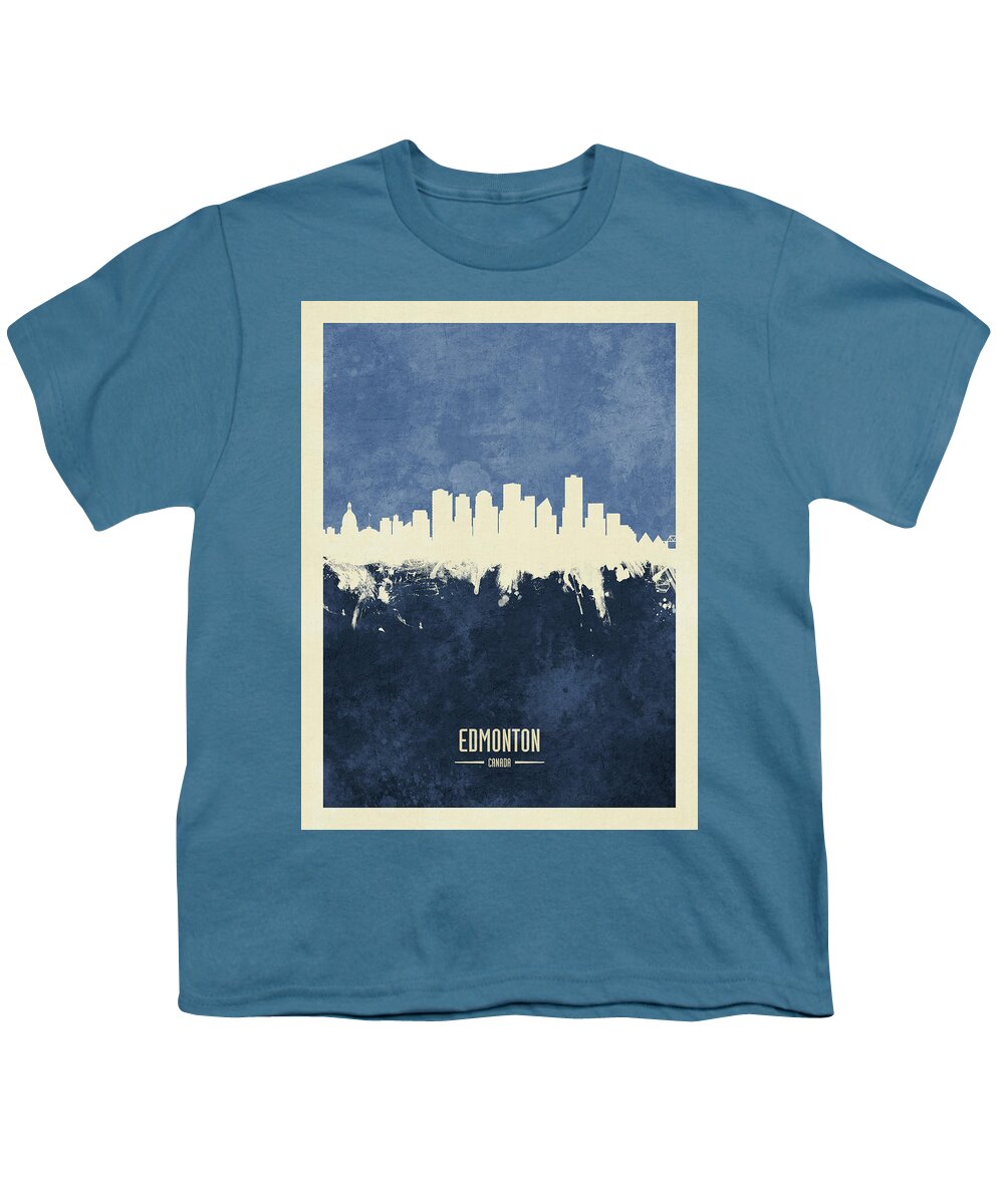 Edmonton Youth T-Shirt featuring the digital art Edmonton Canada Skyline #19 by Michael Tompsett