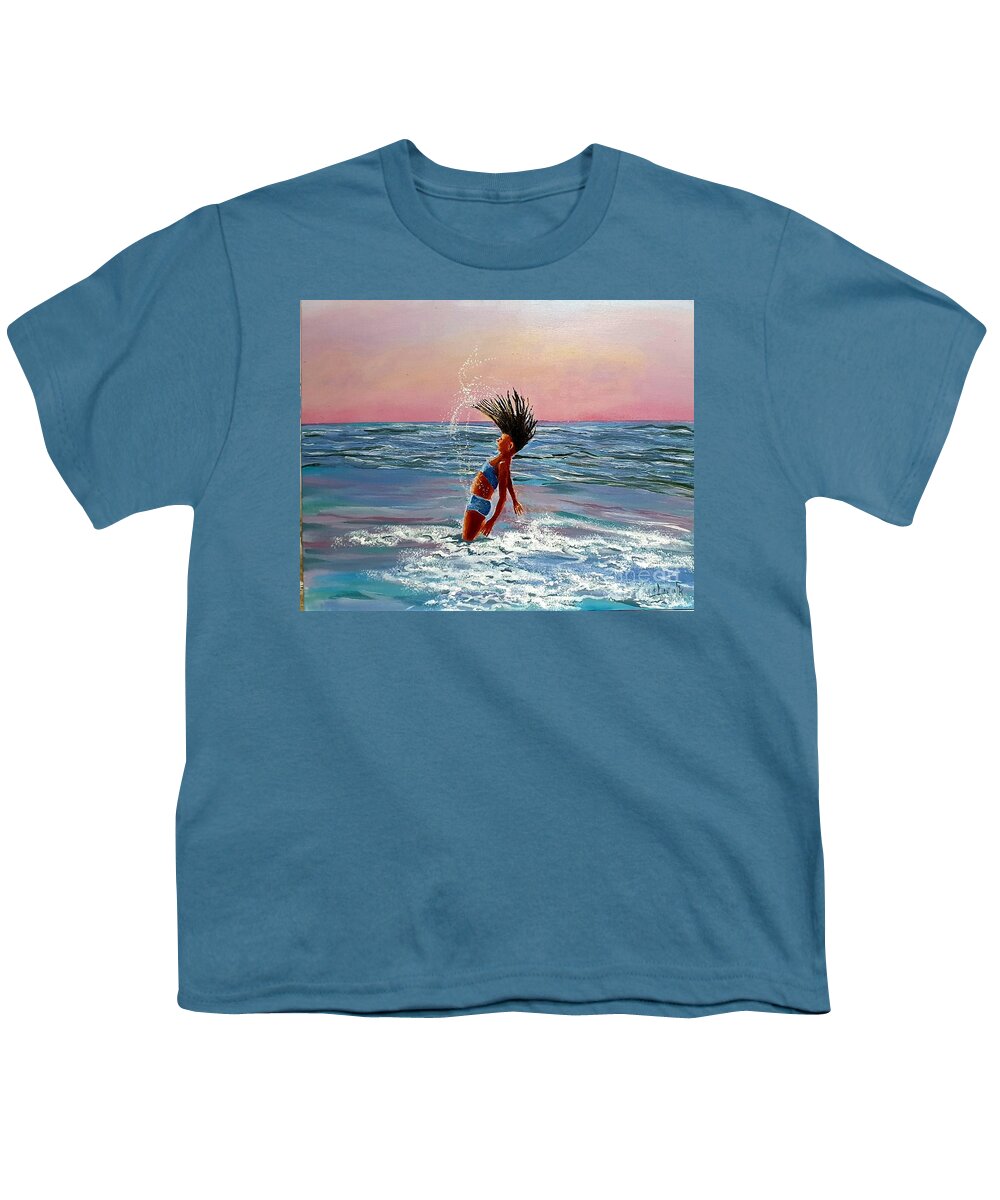Abigail Youth T-Shirt featuring the painting A girl who leapt like dolphin  by Eli Gross