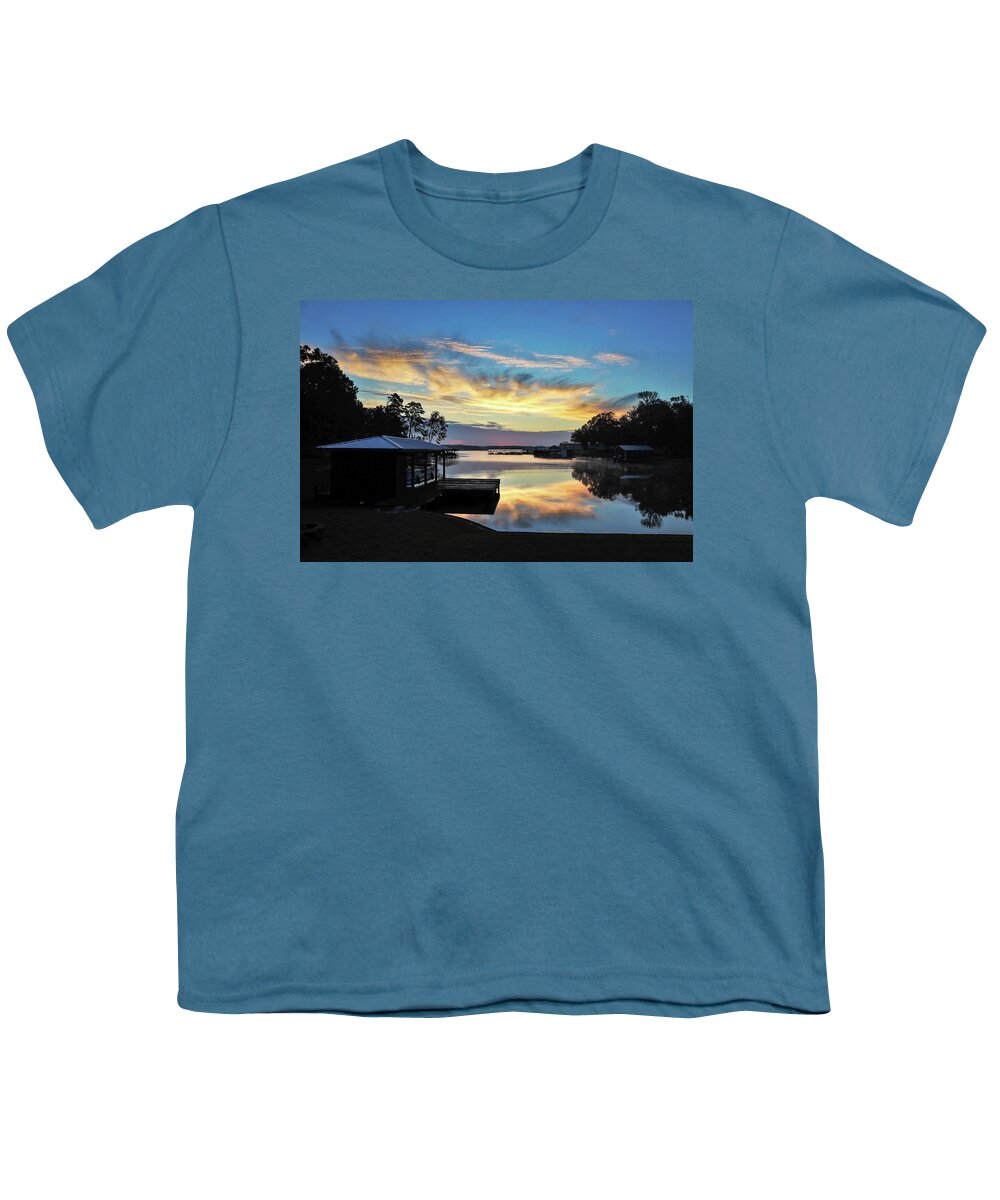 Lake Youth T-Shirt featuring the photograph A Golden Smears Lake Sunrise by Ed Williams