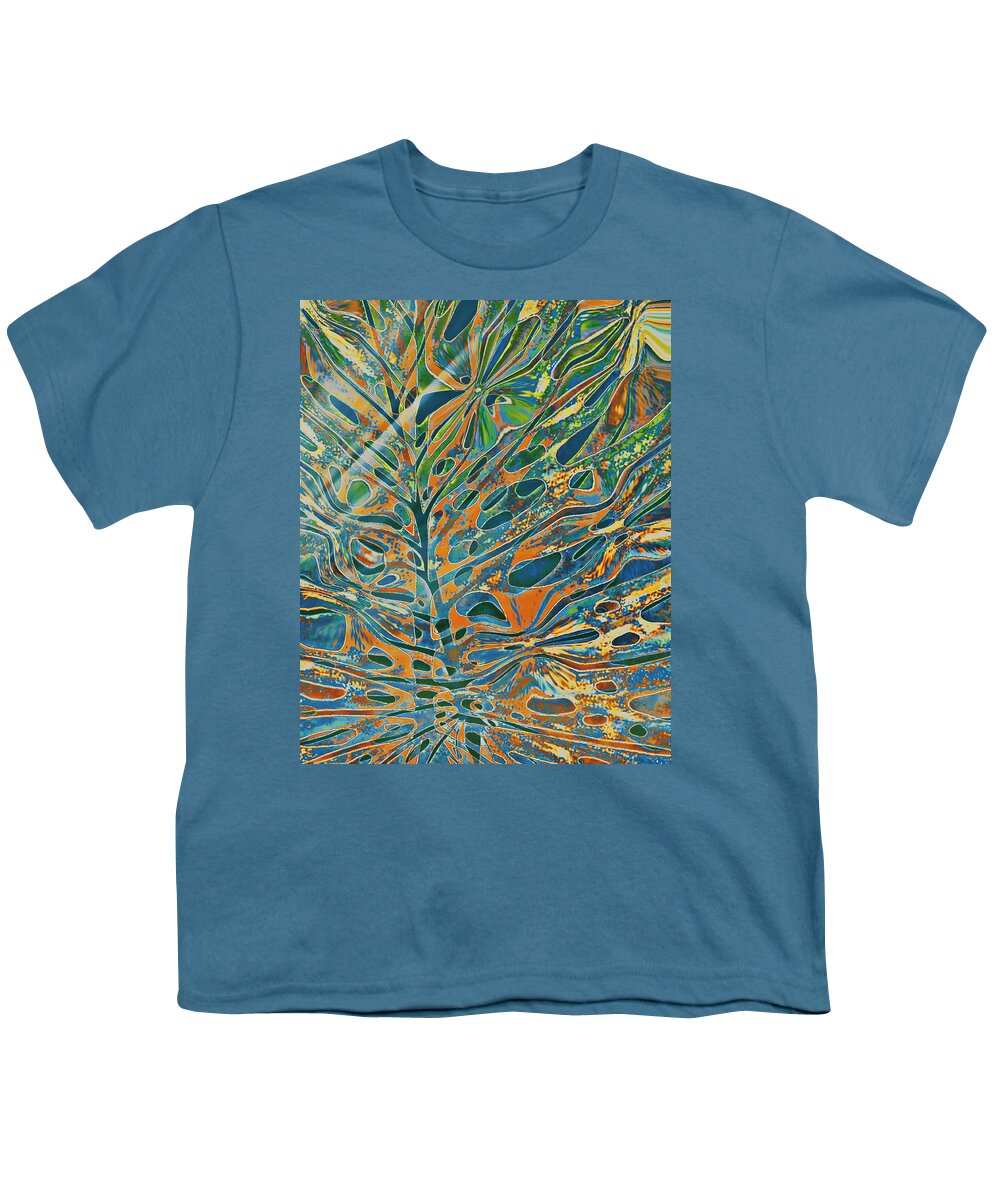 Copper And Teal Abstract Youth T-Shirt featuring the digital art Abstract Copper And Teal by Pamela Smale Williams