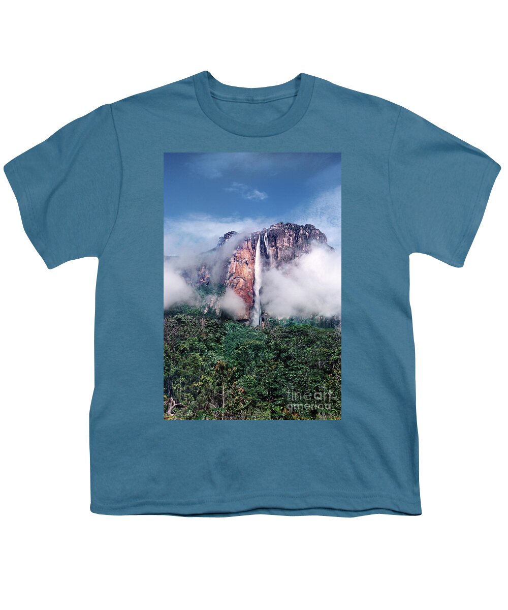 Dave Welling Youth T-Shirt featuring the photograph Angel Falls In Mist Canaima National Park Venezuela by Dave Welling