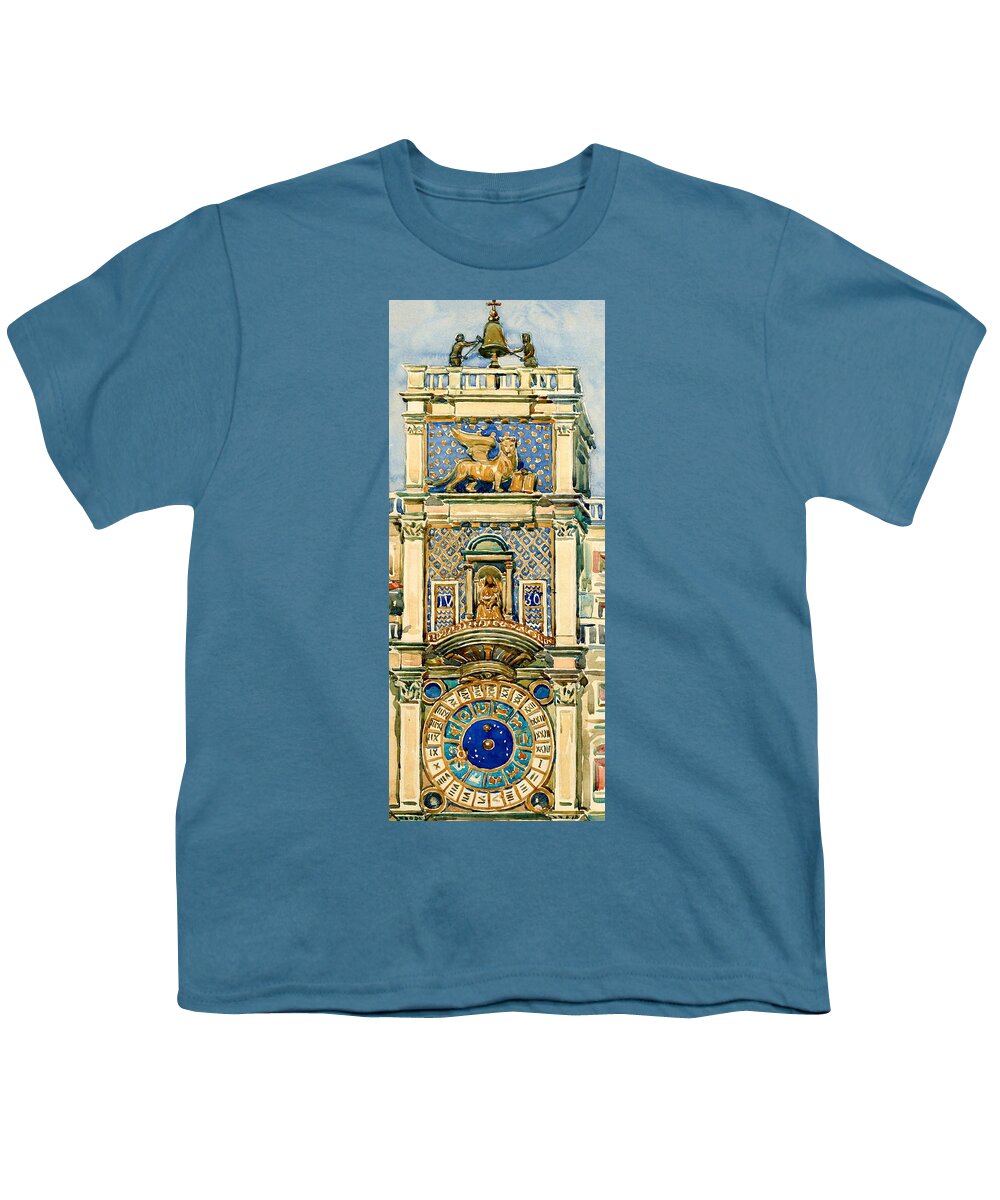 Clock Tower Youth T-Shirt featuring the painting Clock Tower, Saint Mark Square, Venice by Maurice Prendergast