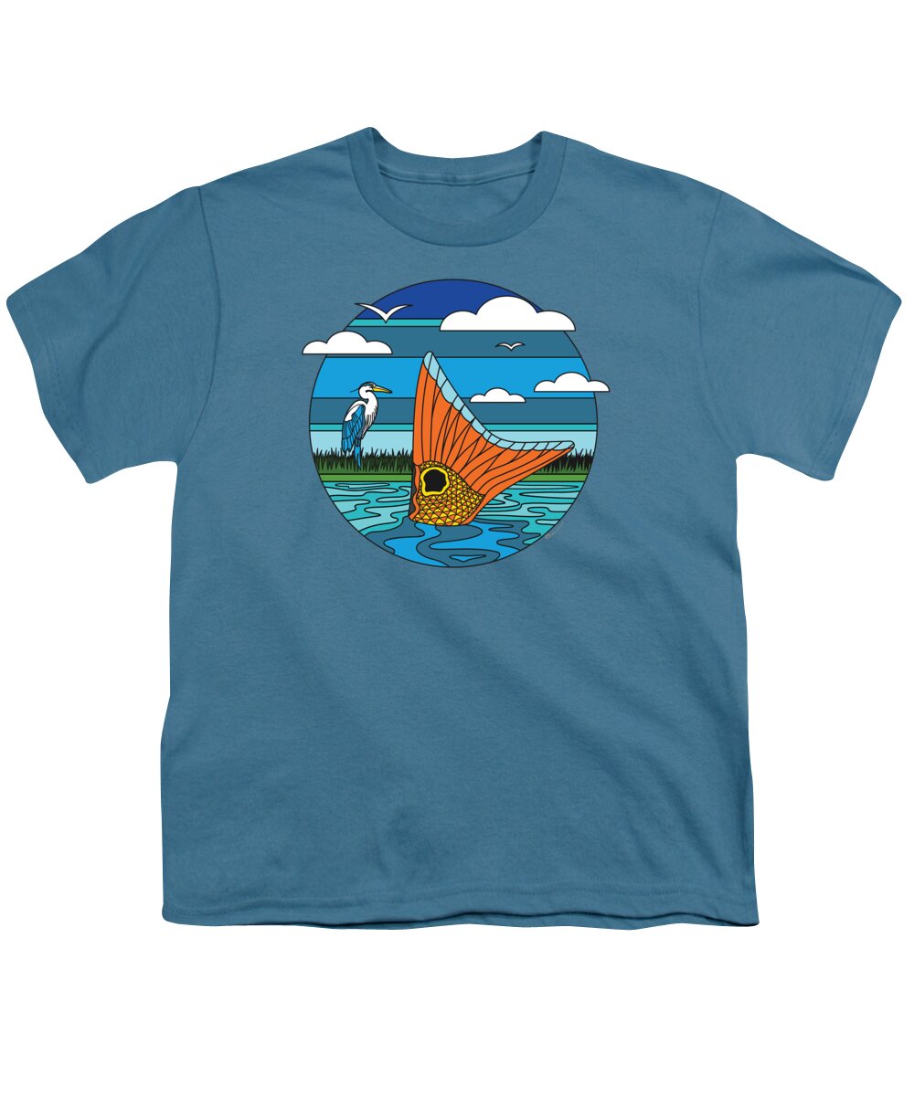 Redfish Youth T-Shirt featuring the digital art Retro Tailer by Kevin Putman