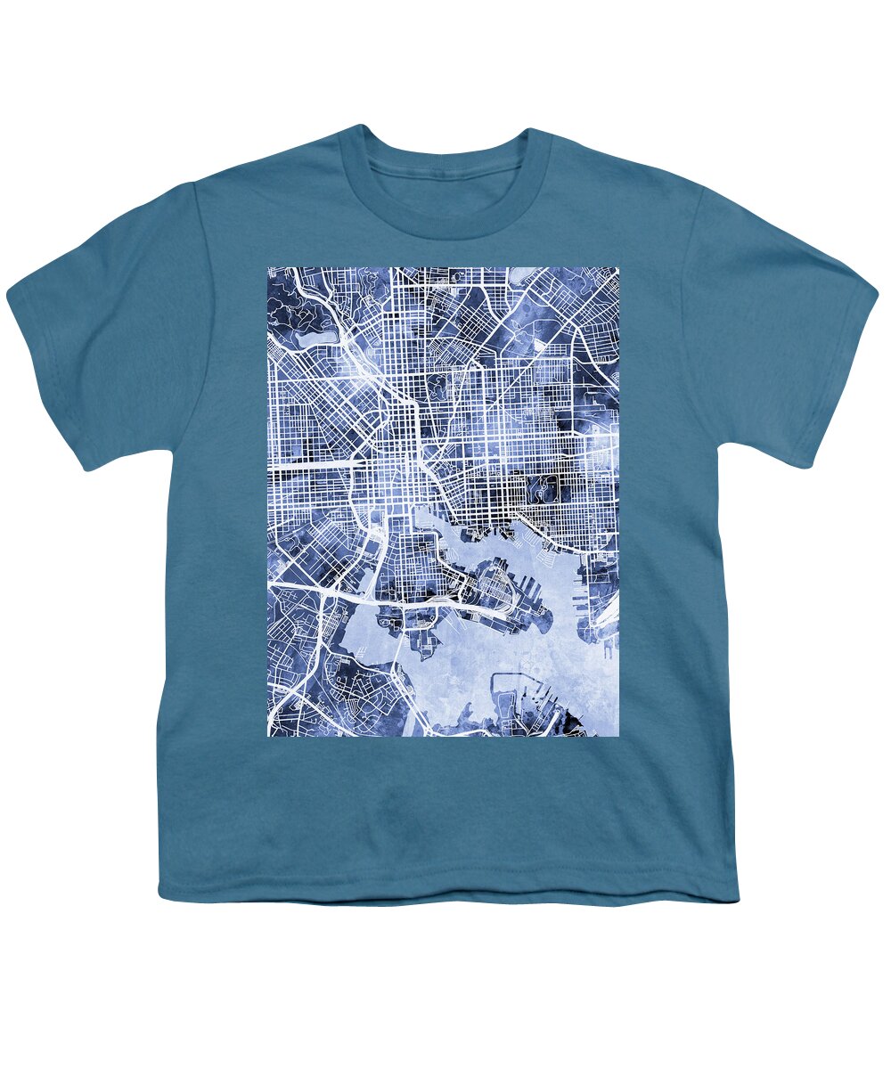 Baltimore Youth T-Shirt featuring the digital art Baltimore Maryland City Street Map #70 by Michael Tompsett