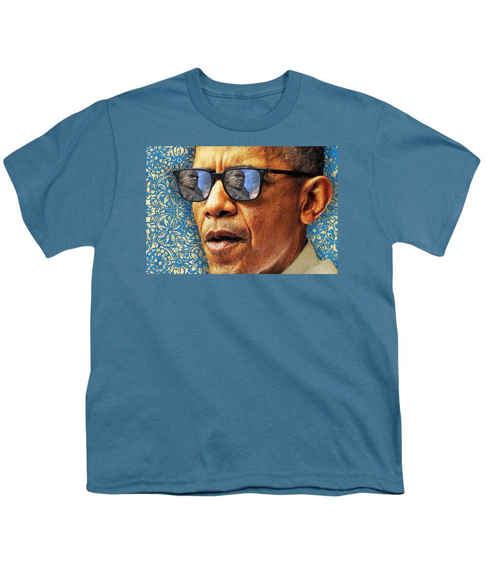 President Youth T-Shirt featuring the painting Barack Obama Martin Luthor King by Tony Rubino