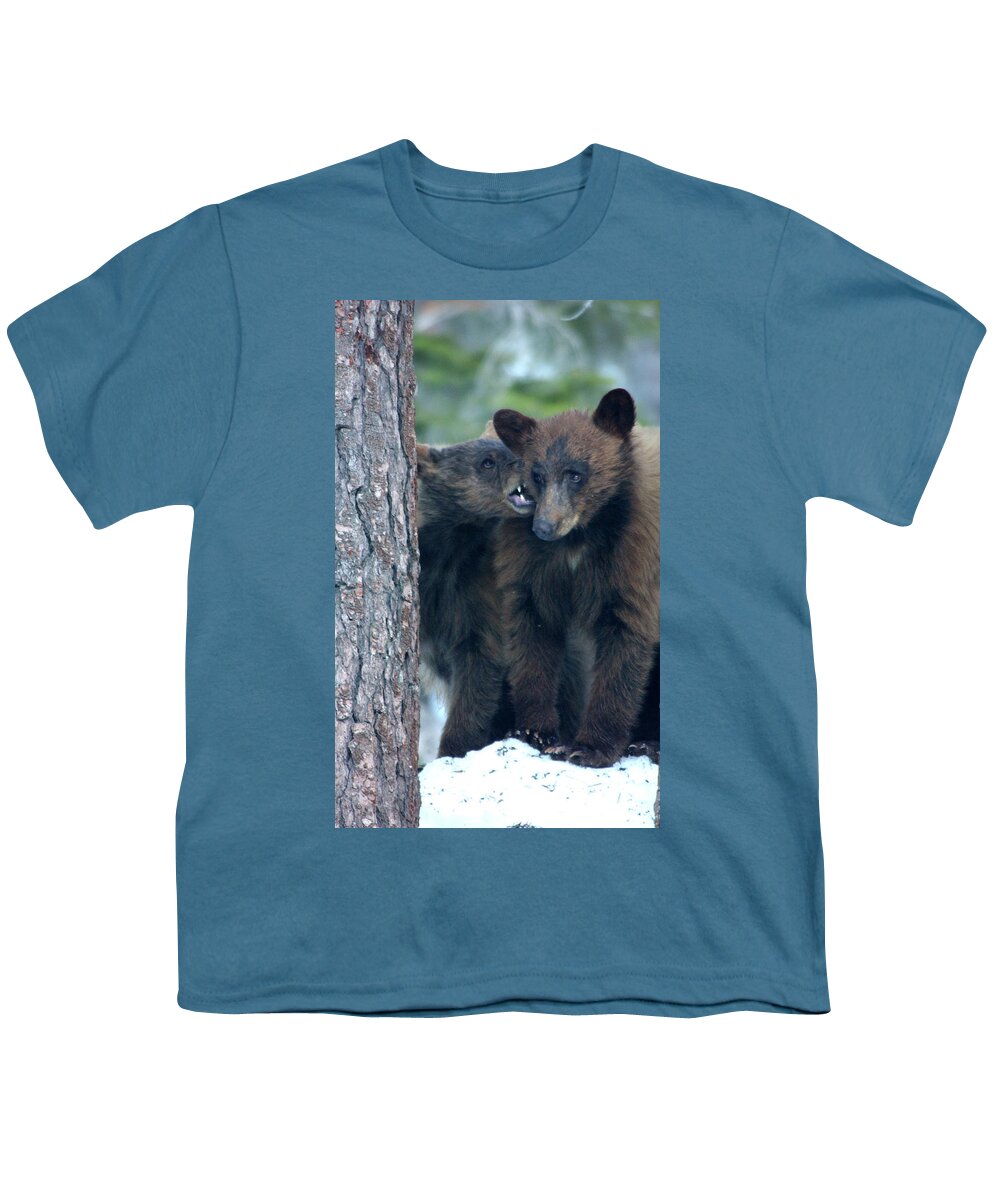 Black Bears Youth T-Shirt featuring the photograph Bear Love Bites by Bonnie Colgan