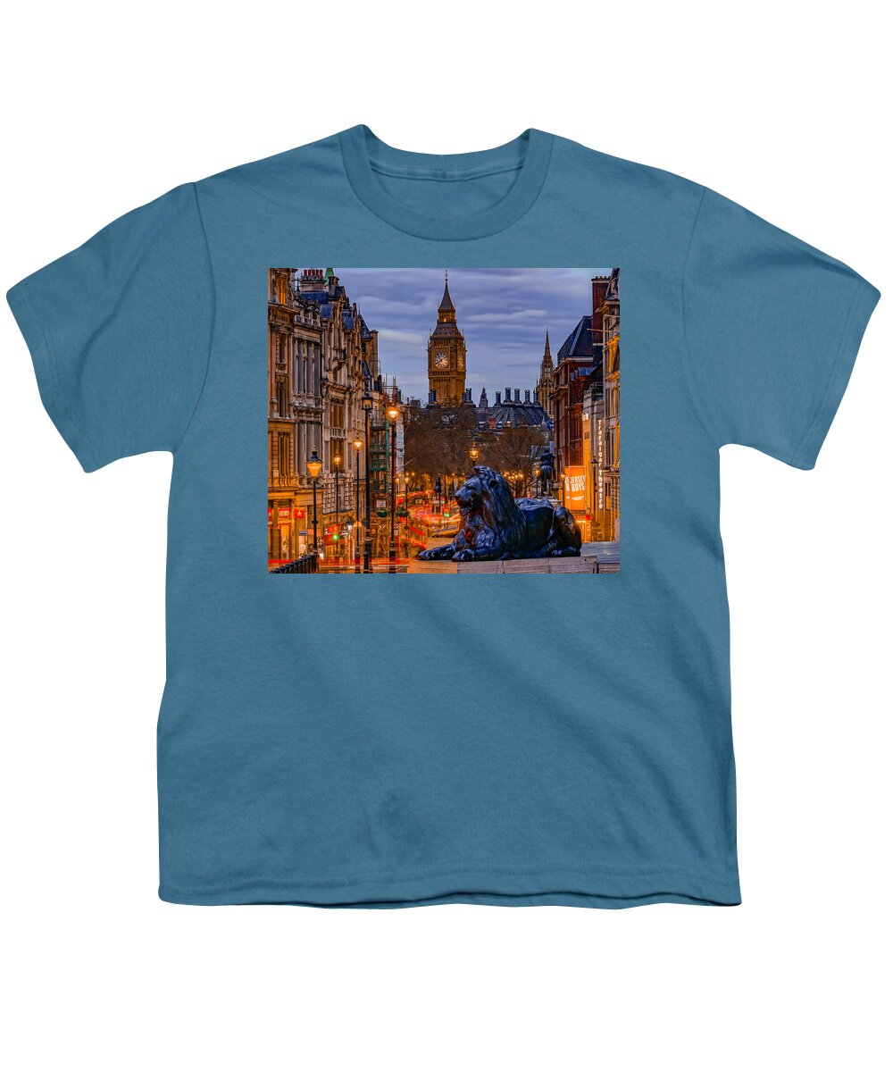 London Youth T-Shirt featuring the photograph Big Ben seen from Trafalgar square in London. by George Afostovremea