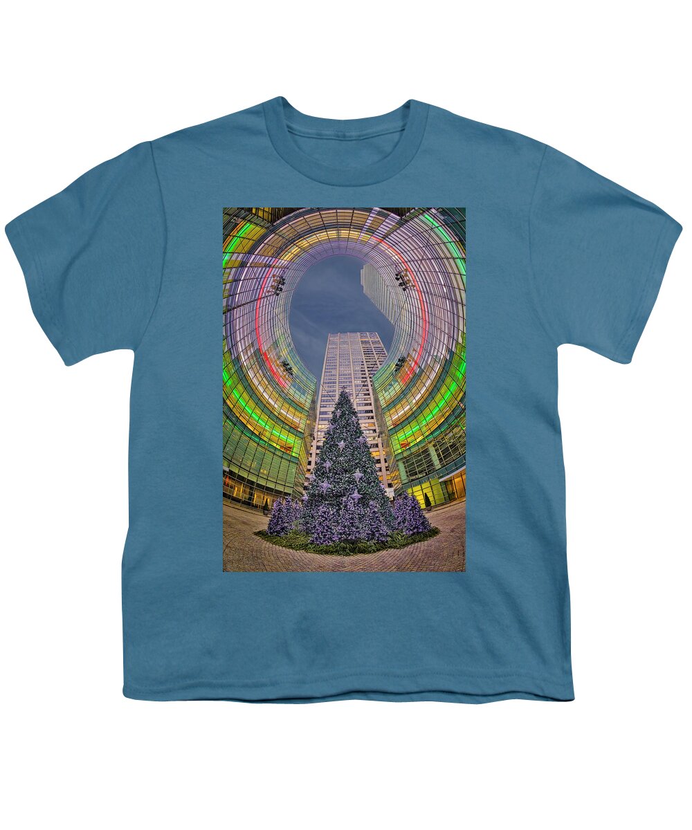 New York City Youth T-Shirt featuring the photograph Bloomberg Tower NYC Christmas Tree by Susan Candelario