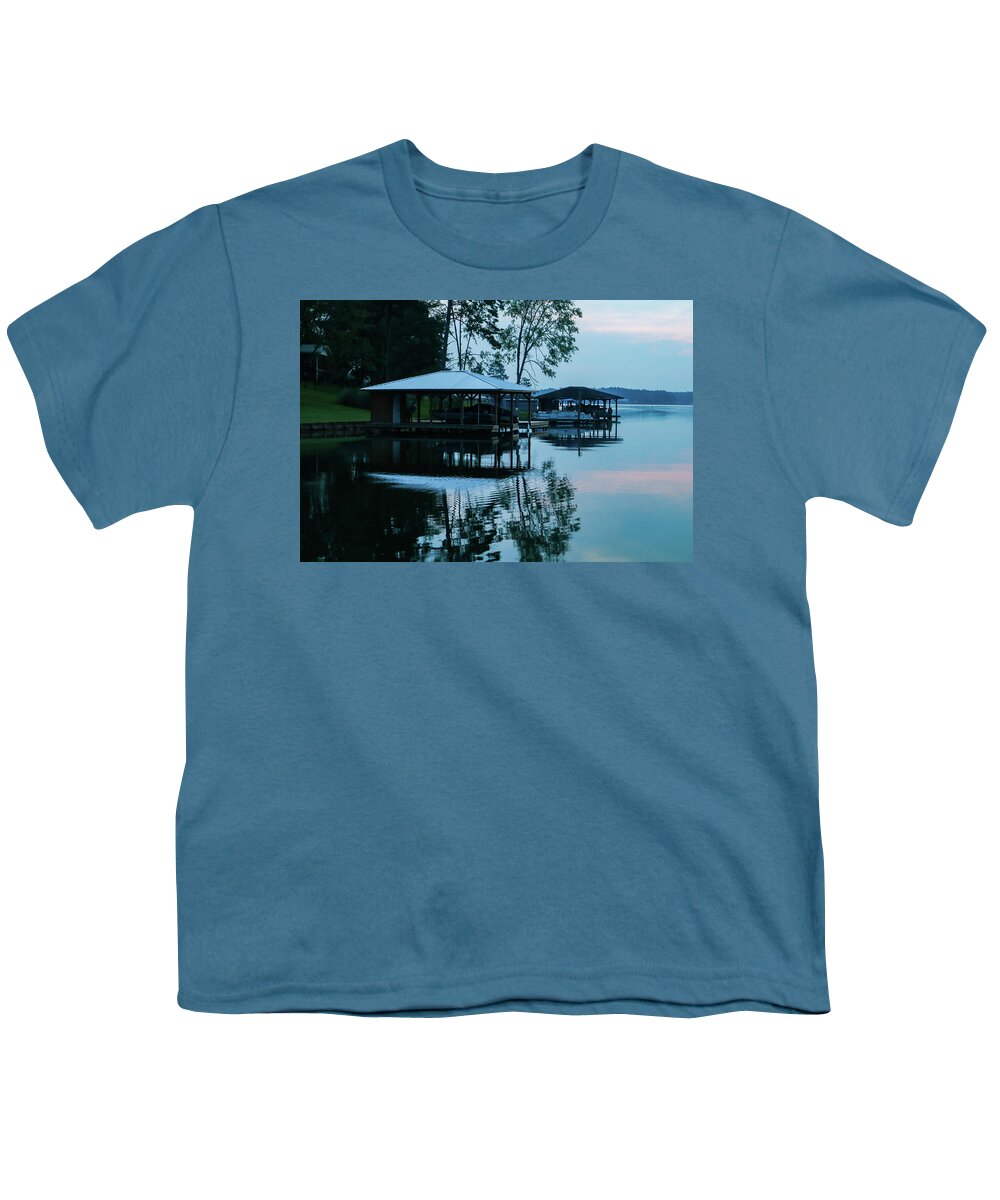 Morning Youth T-Shirt featuring the photograph Blue Boathouses by Ed Williams