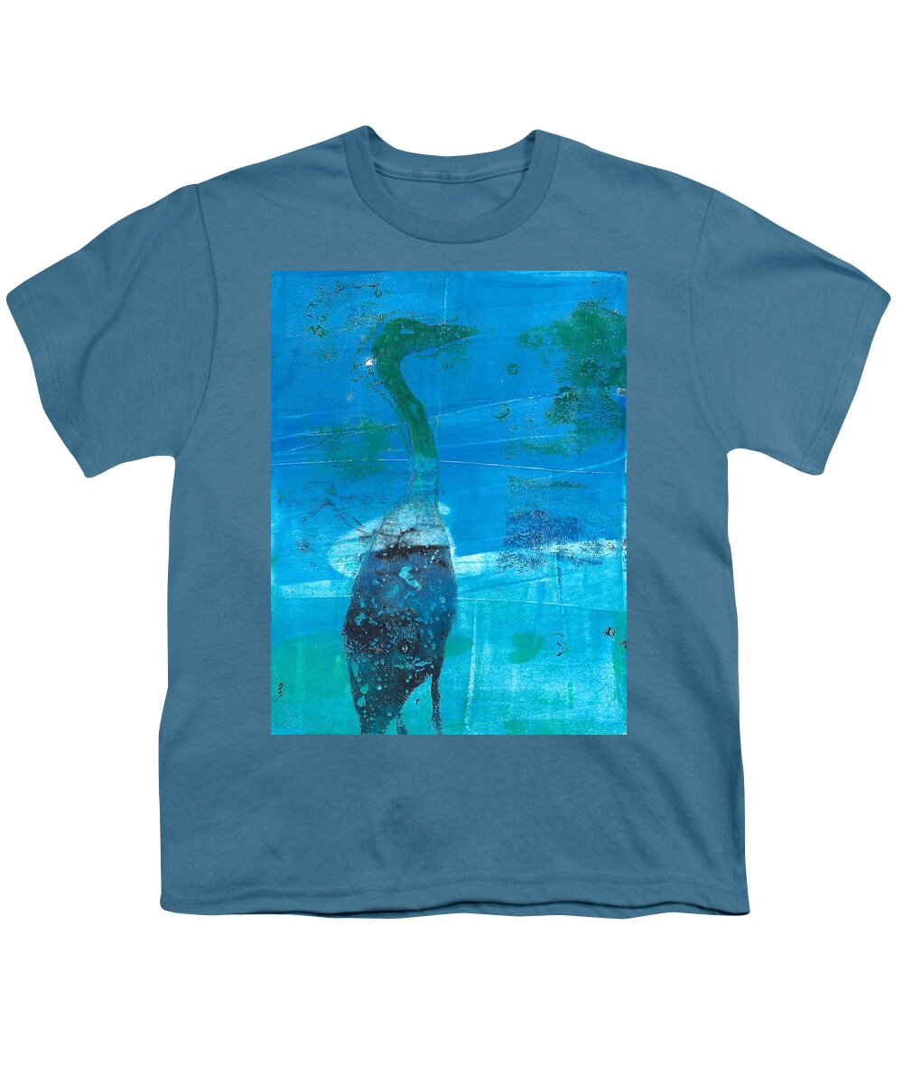 Egret Youth T-Shirt featuring the painting Blue Egret by Ruth Kamenev