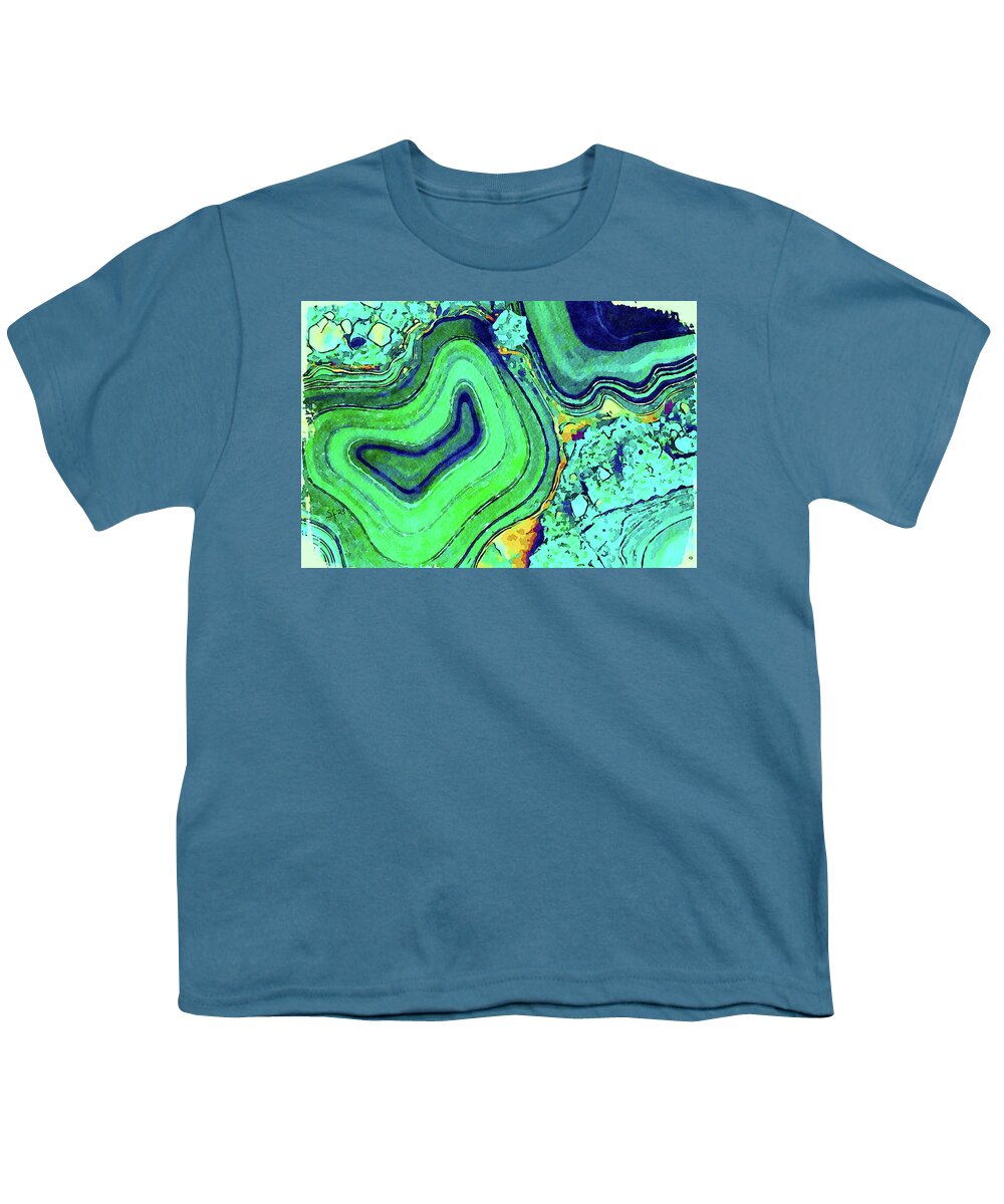 Abstract Youth T-Shirt featuring the digital art Blue Green Agate Lapidary Abstract by Shelli Fitzpatrick