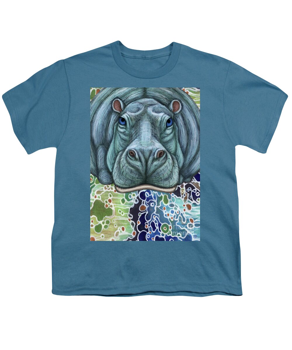 Hippopotamus Youth T-Shirt featuring the painting Blue Hippopotamus Abstract by Amy E Fraser