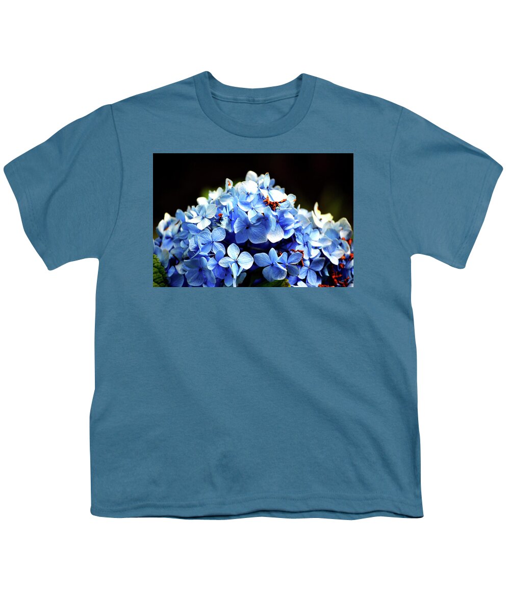 Flower Youth T-Shirt featuring the photograph Blue Hydrangea by Katy Hawk