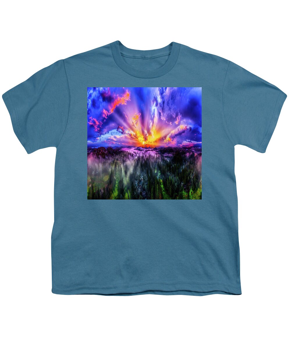 Aerial Youth T-Shirt featuring the photograph Blue Lavender Kaleidoscope Sunray Sunrise by Eszra Tanner