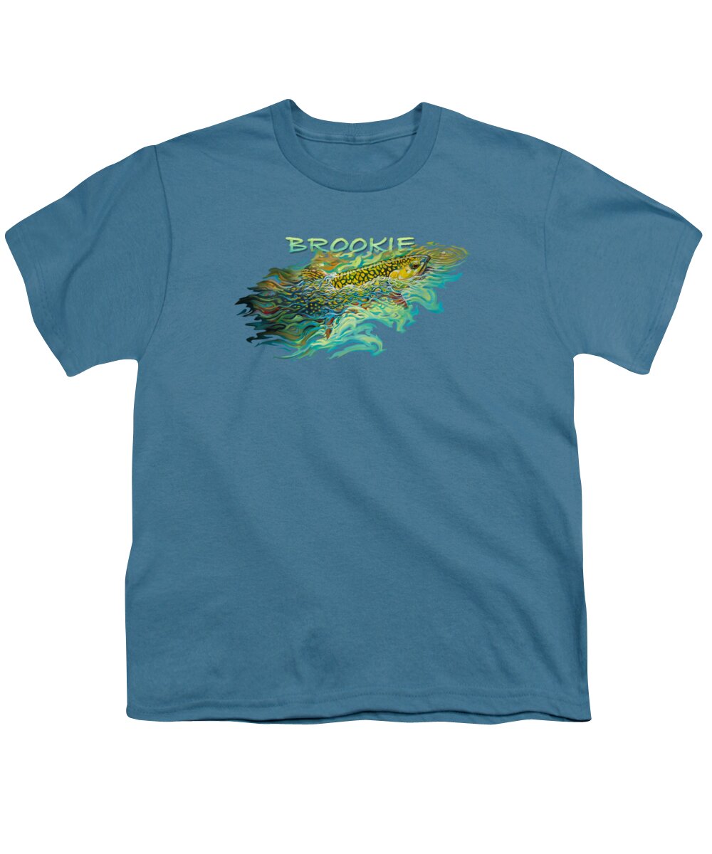 Fishing Youth T-Shirt featuring the painting Brookie Flash Edge by Robert Corsetti