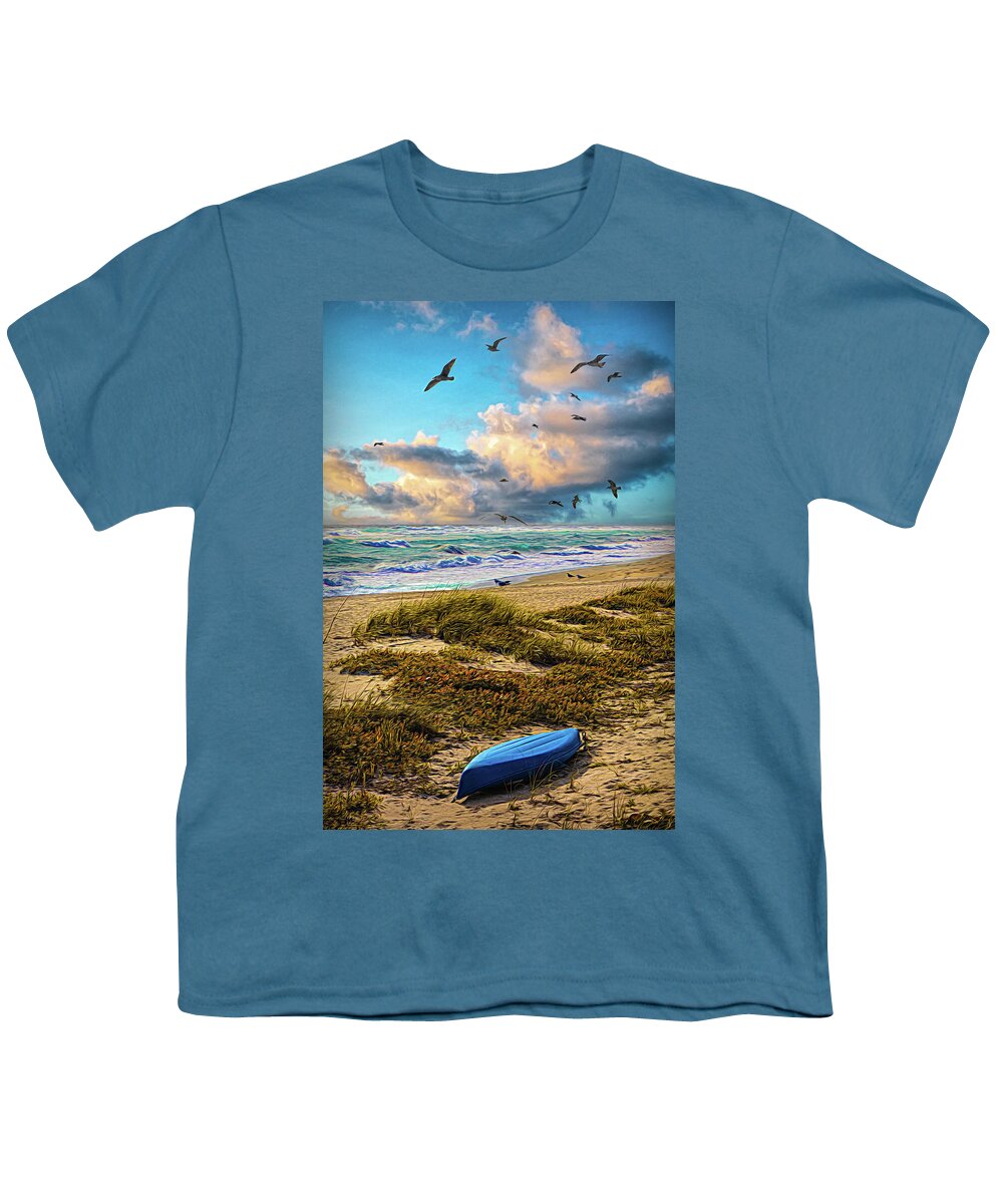 Canoe Youth T-Shirt featuring the photograph Canoe at the Beach Painting by Debra and Dave Vanderlaan