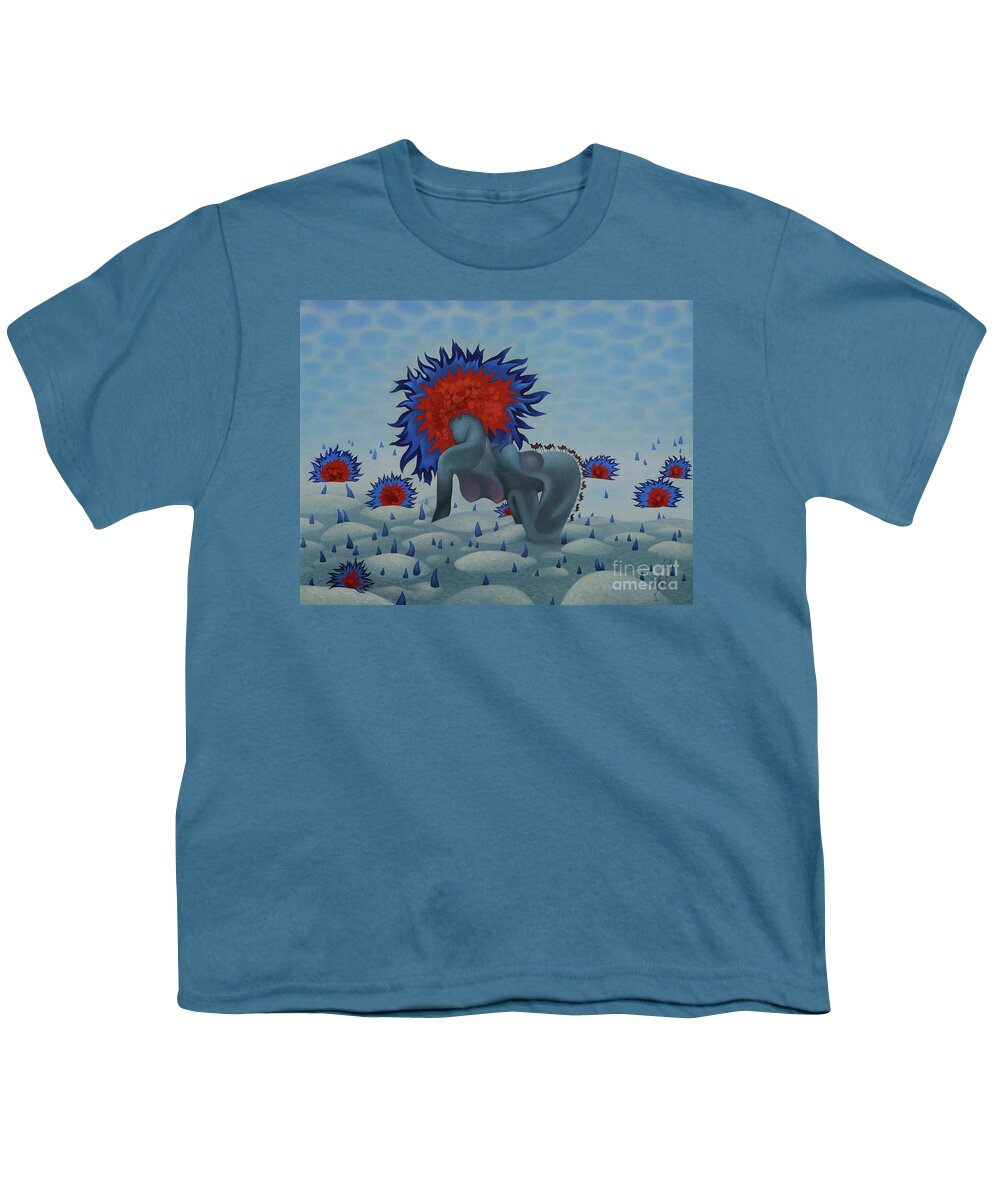 Mongolian Youth T-Shirt featuring the painting Choijin Spring by Tsegmid Tserennadmid
