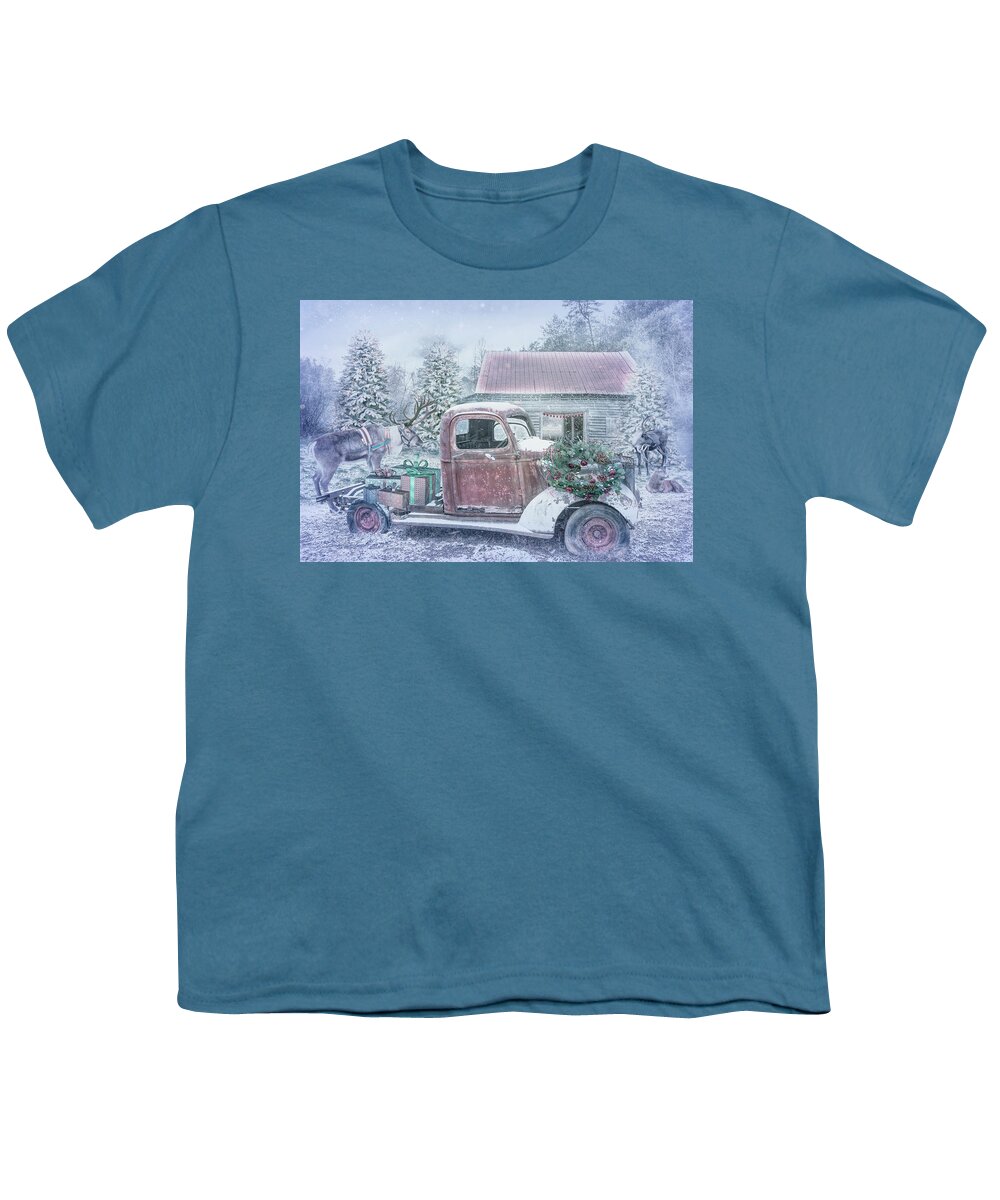 Barns Youth T-Shirt featuring the photograph Christmas Eve Reindeer in Pale Tones by Debra and Dave Vanderlaan