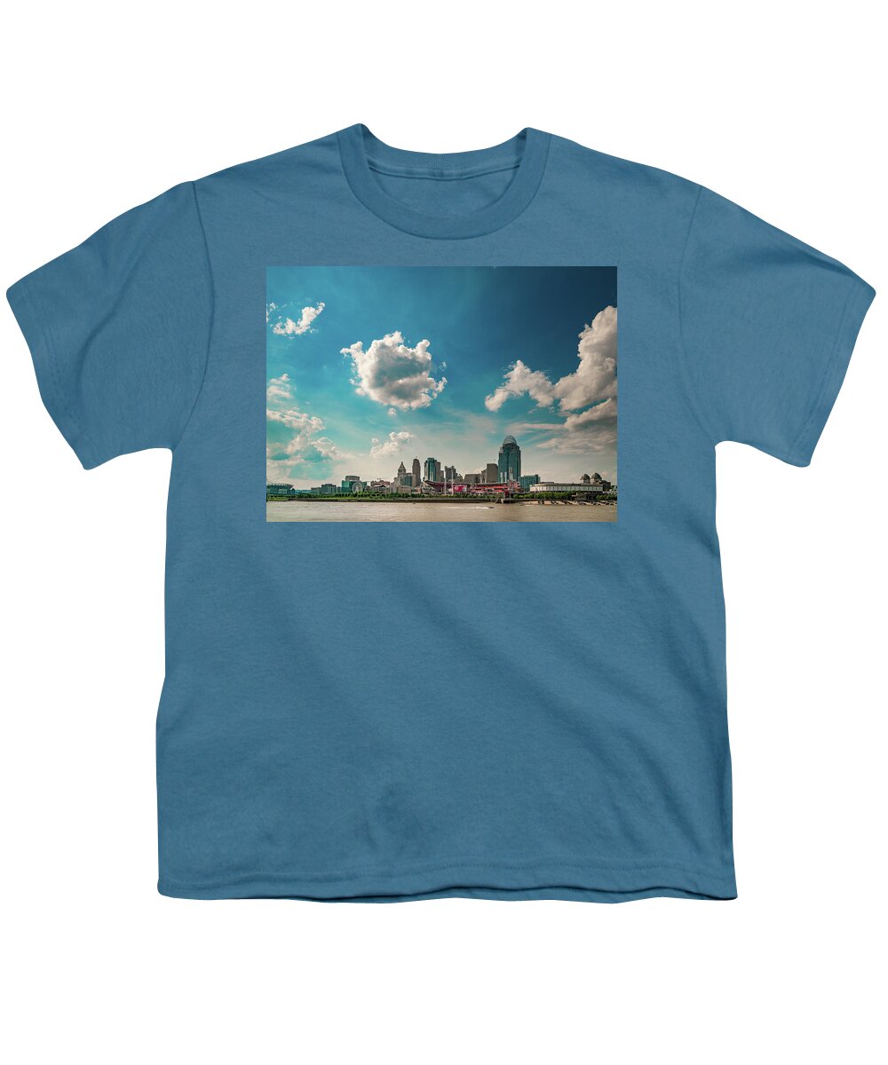 Cincinnati Youth T-Shirt featuring the photograph Cincinnati Ohio Reds Day Game and Skyline by Dave Morgan