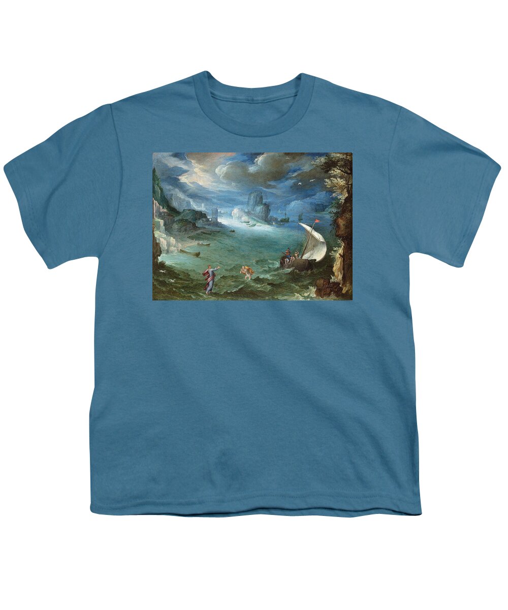 Paul Bril Youth T-Shirt featuring the painting Coastal Landscape with the Calling of Saint Peter by Paul Bril
