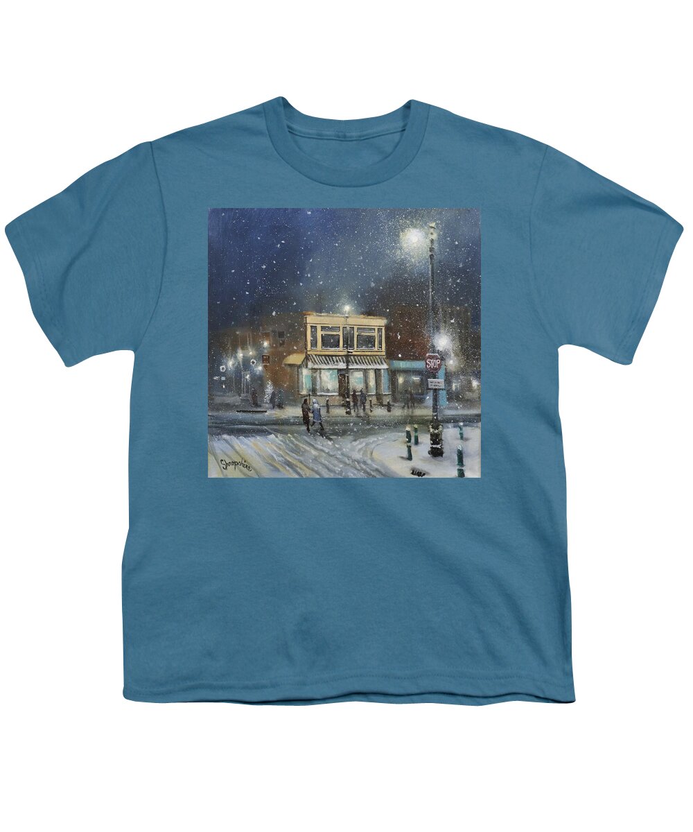Coffee Shop Youth T-Shirt featuring the painting Coffee Shop on Chestnut by Tom Shropshire