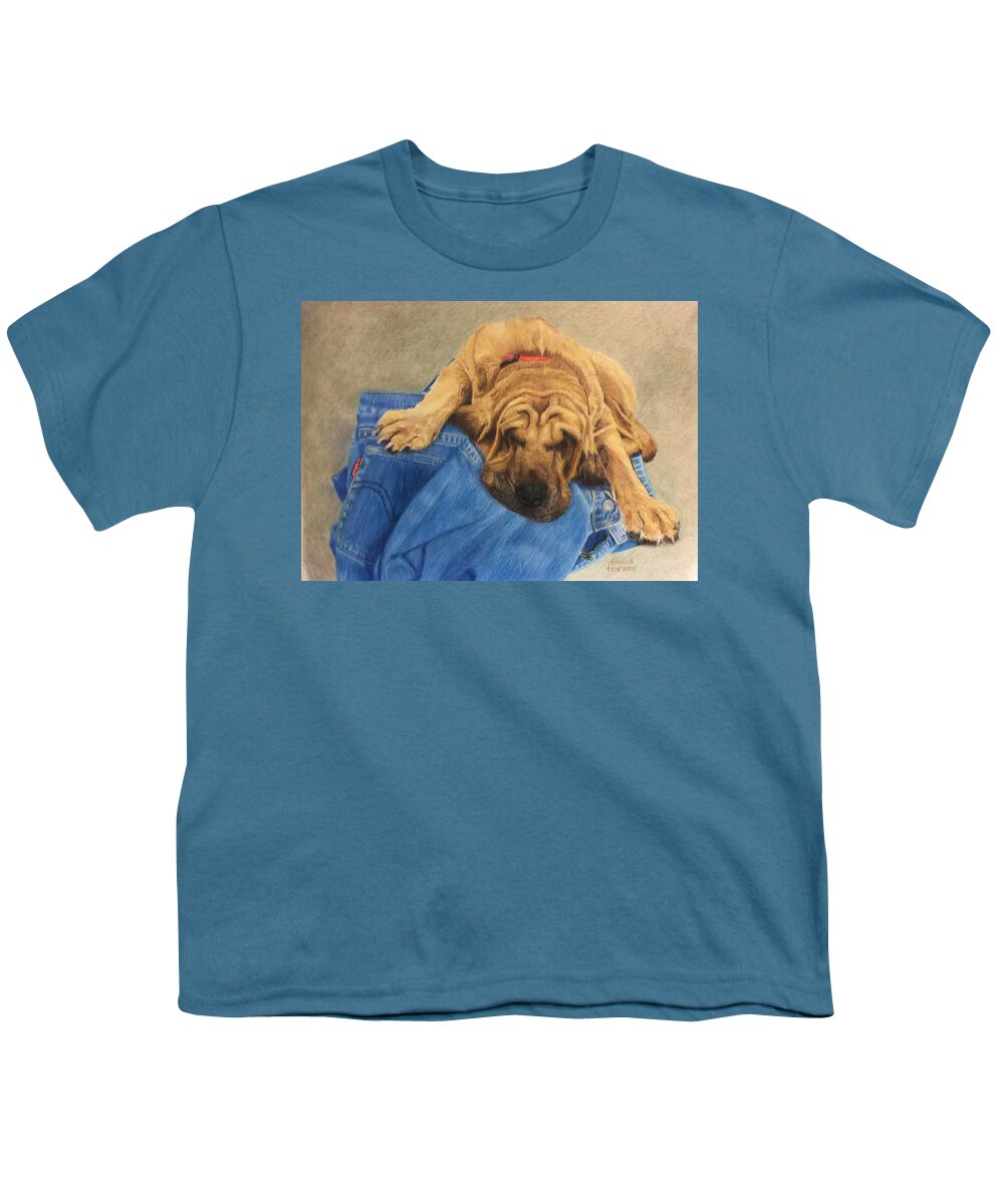 Hound Dog Youth T-Shirt featuring the painting Daddys Jeans by Forrest Fortier