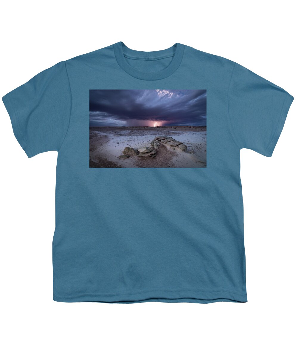 Storm Youth T-Shirt featuring the photograph Desert Storm with Lightning by Wesley Aston