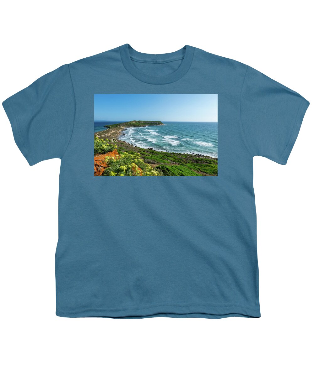 Foam Youth T-Shirt featuring the photograph Elevated View of Windy Spiaggia di Capo San Marco by Benoit Bruchez