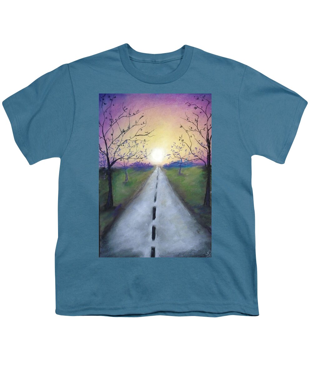Road Sunset Youth T-Shirt featuring the painting Fated Dreams by Jen Shearer