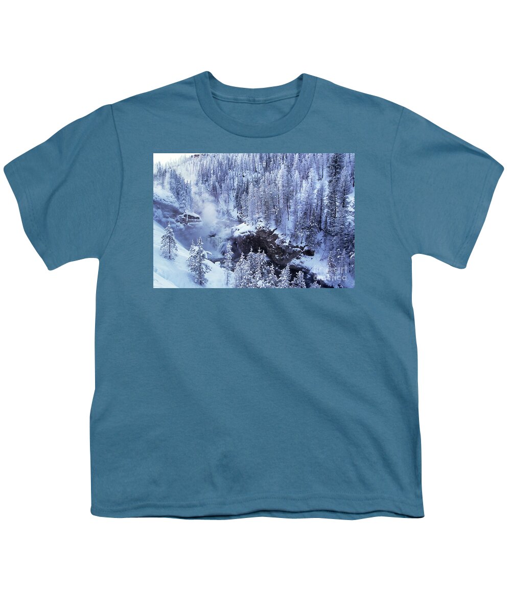 Dave Welling Youth T-Shirt featuring the photograph Firehole Falls Winter Yellowstone National Park by Dave Welling