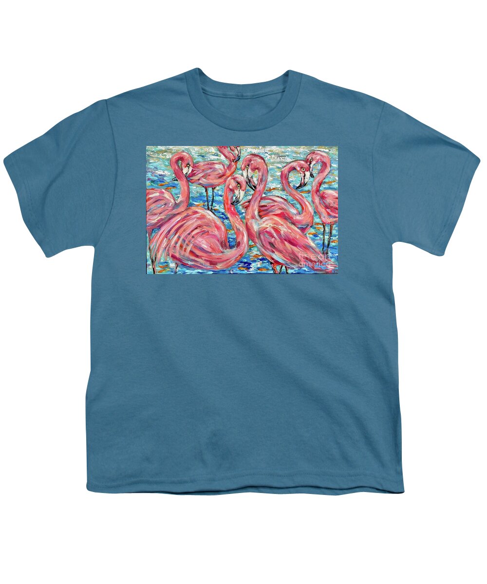 Island Youth T-Shirt featuring the painting Flamingoes and Goldfish by Linda Olsen