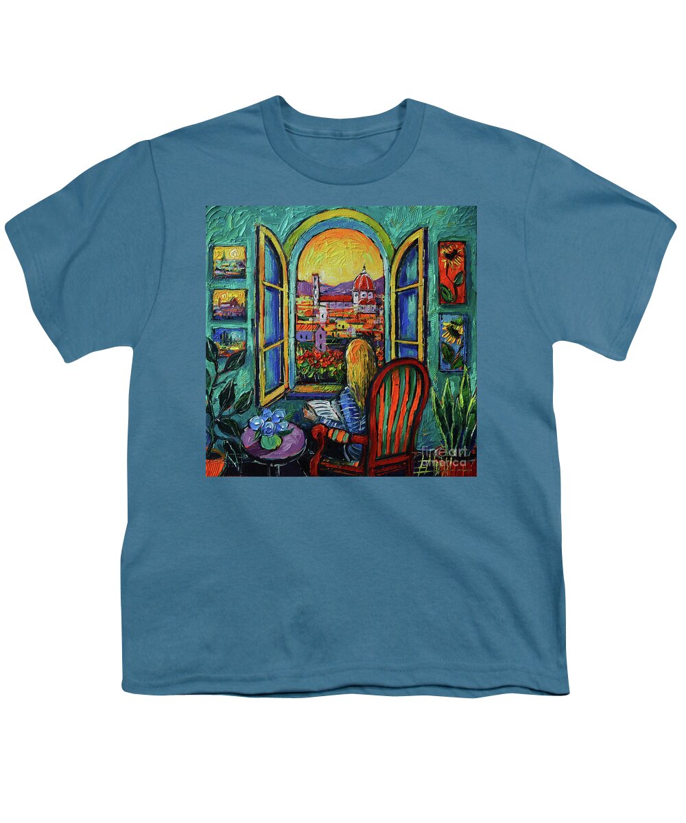Florence Window Youth T-Shirt featuring the painting FLORENCE WINDOW oil painting Mona Edulesco by Mona Edulesco