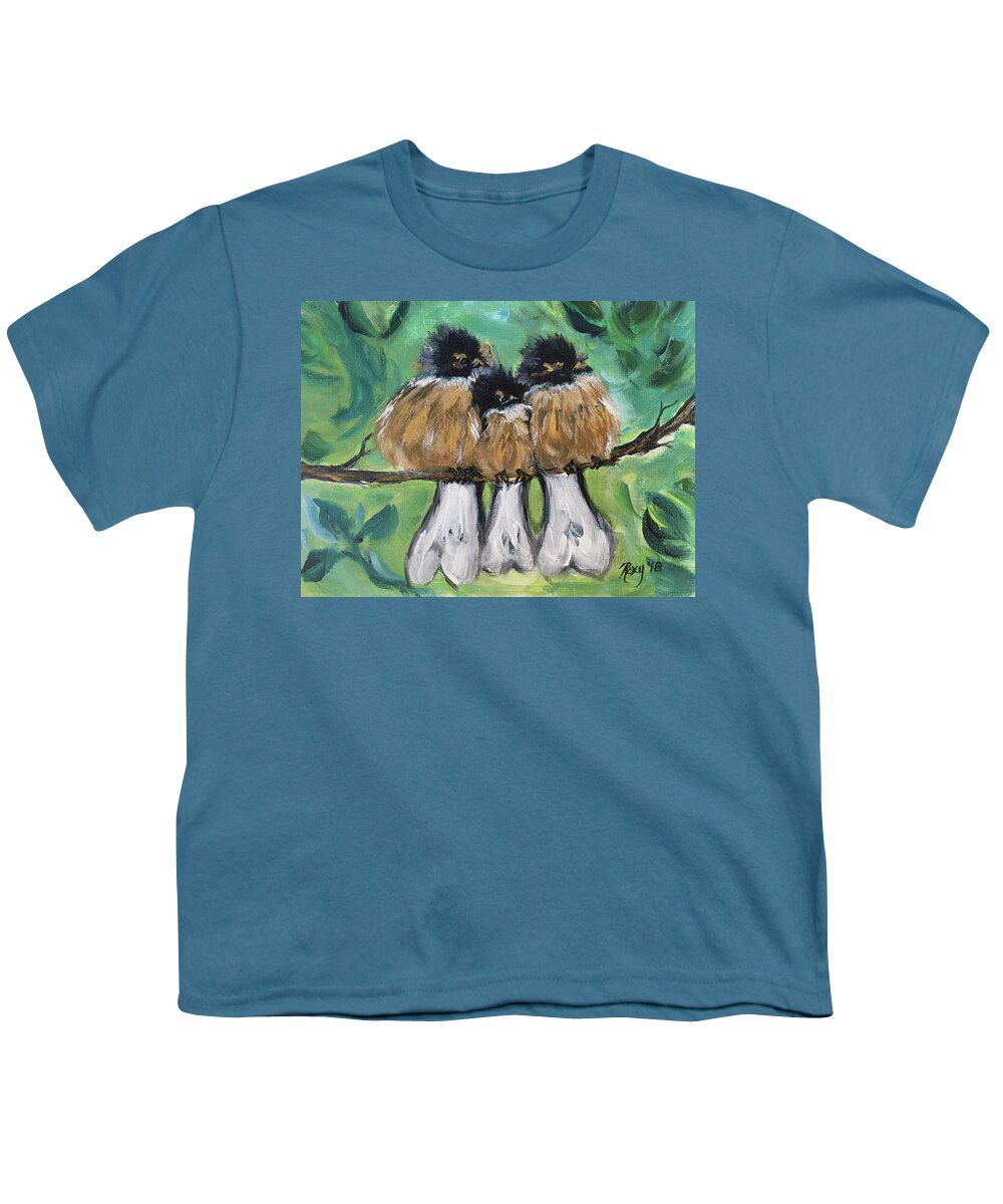 Birds Youth T-Shirt featuring the painting Fluffies by Roxy Rich