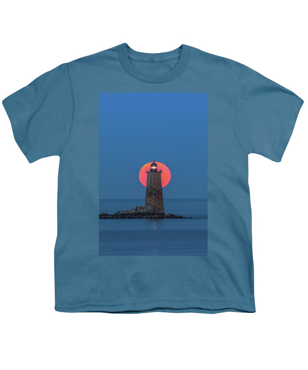 Whaleback Light Youth T-Shirt featuring the photograph Full Moon over Whaleback Light by Juergen Roth