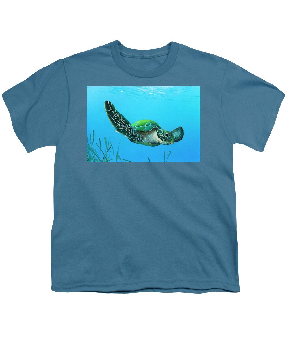Sea Turtle Youth T-Shirt featuring the painting Gliding by Mike Brown